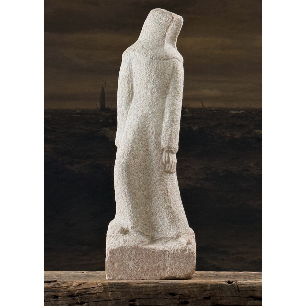Vintage 1940s Modernist hand-carved stone masked figurative sculpture