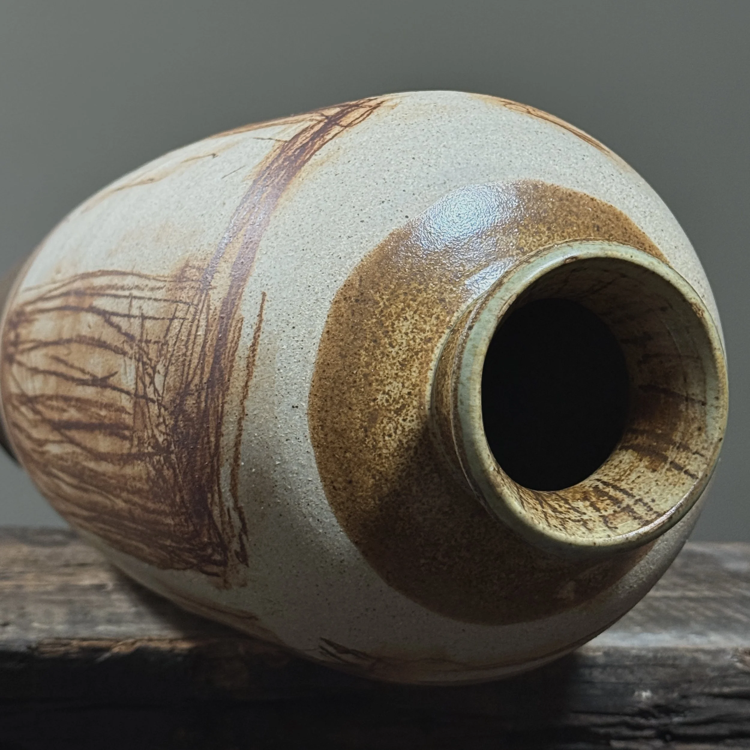 Top view of signed abstract ceramic vessel