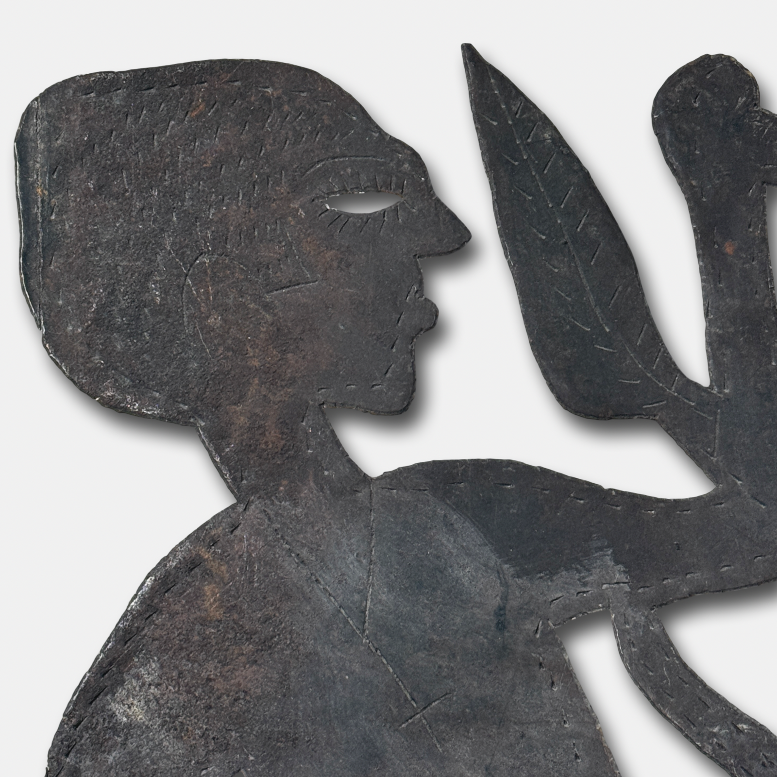 Vintage Haitian folk art cut metal sculpture of two figures and a tree, signed Gelot