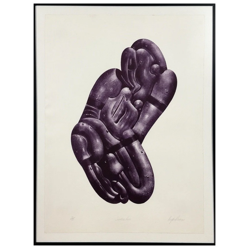 Vintage Abstract Figurative Lithograph by Clayton Anderson, Signed (c. 1970, Framed)