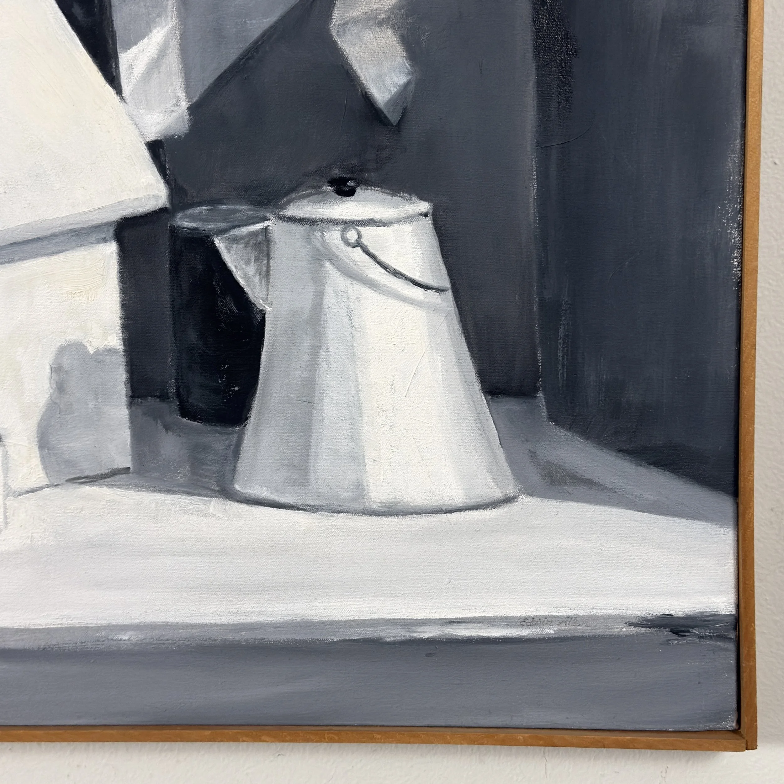 Tonal study detail, house sculpture and kettle, realist painting