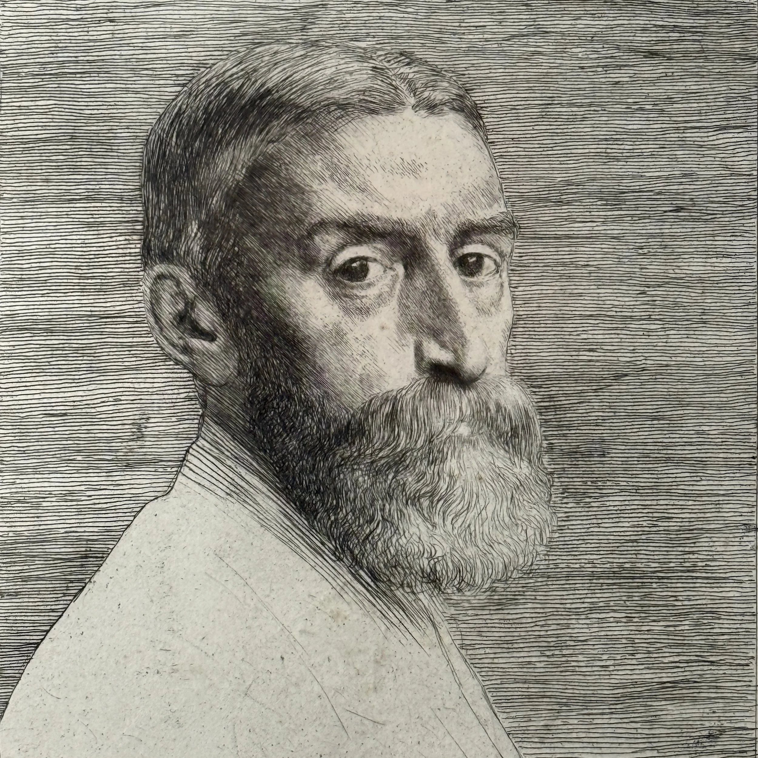 Portrait of Sir Edward Poynter. Etching in black on paper. Three-quarter face.