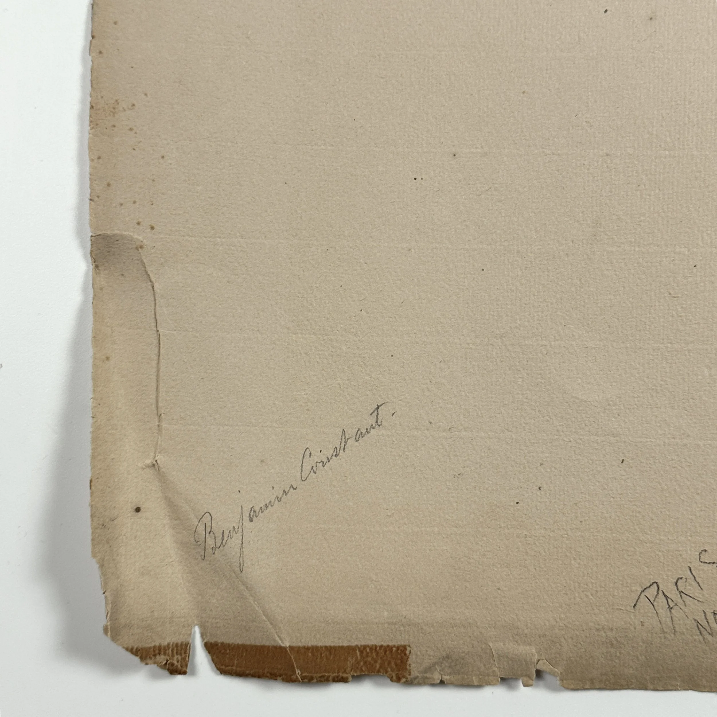 Charcoal sketch with worn and torn edges