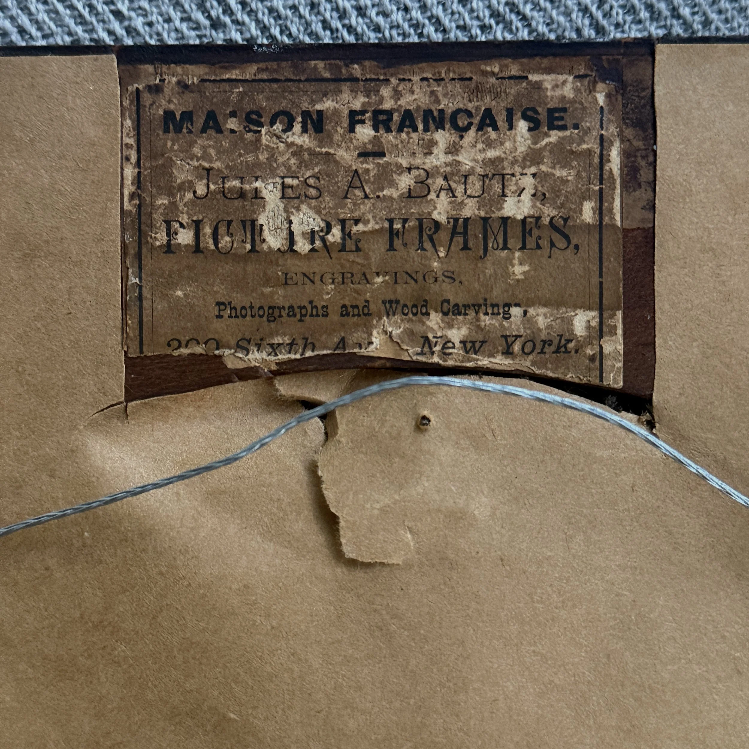 Reverse of painting. Maison Francaise framing house sticker visible.