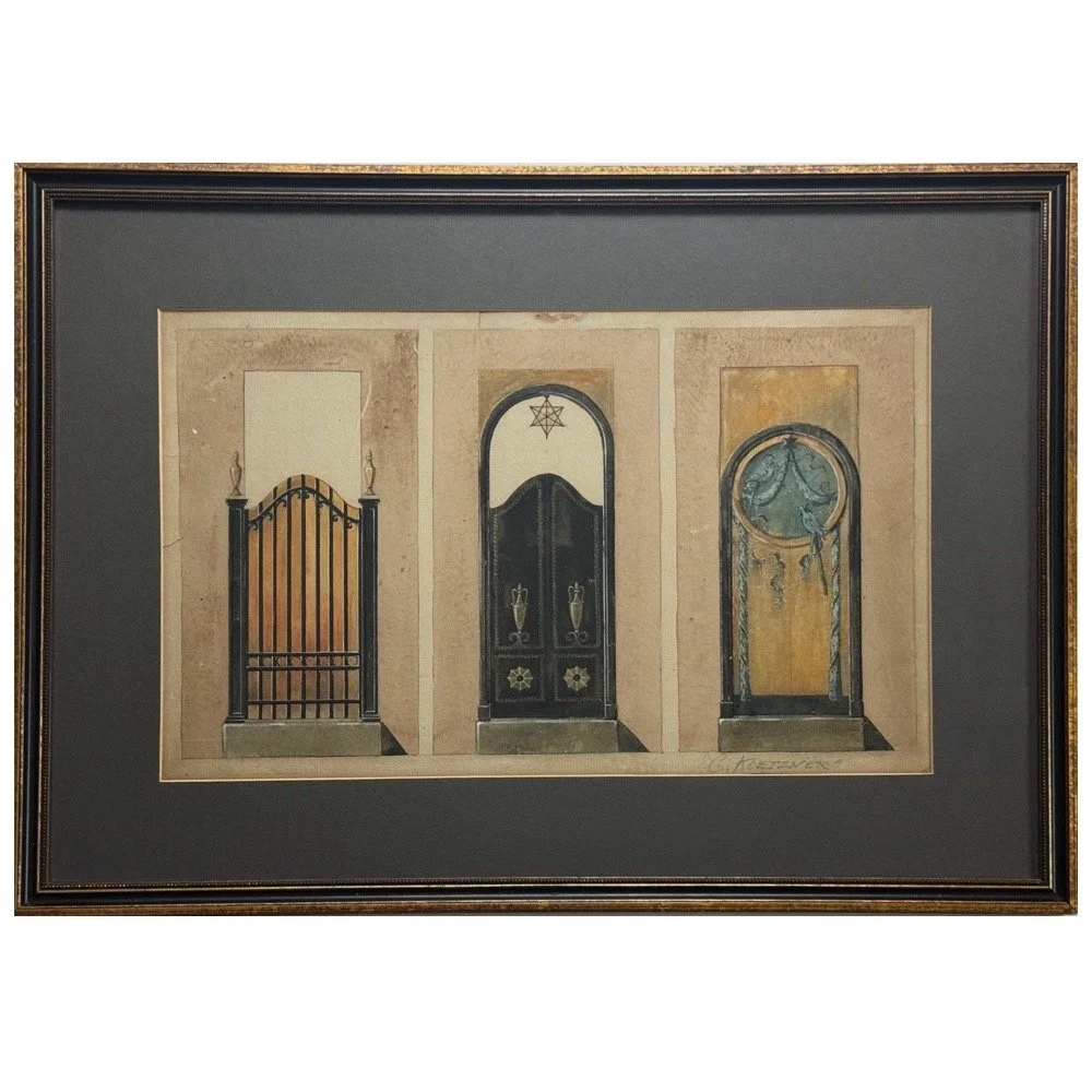 Antique French Neoclassical doorway study watercolor signed C. Koeizner