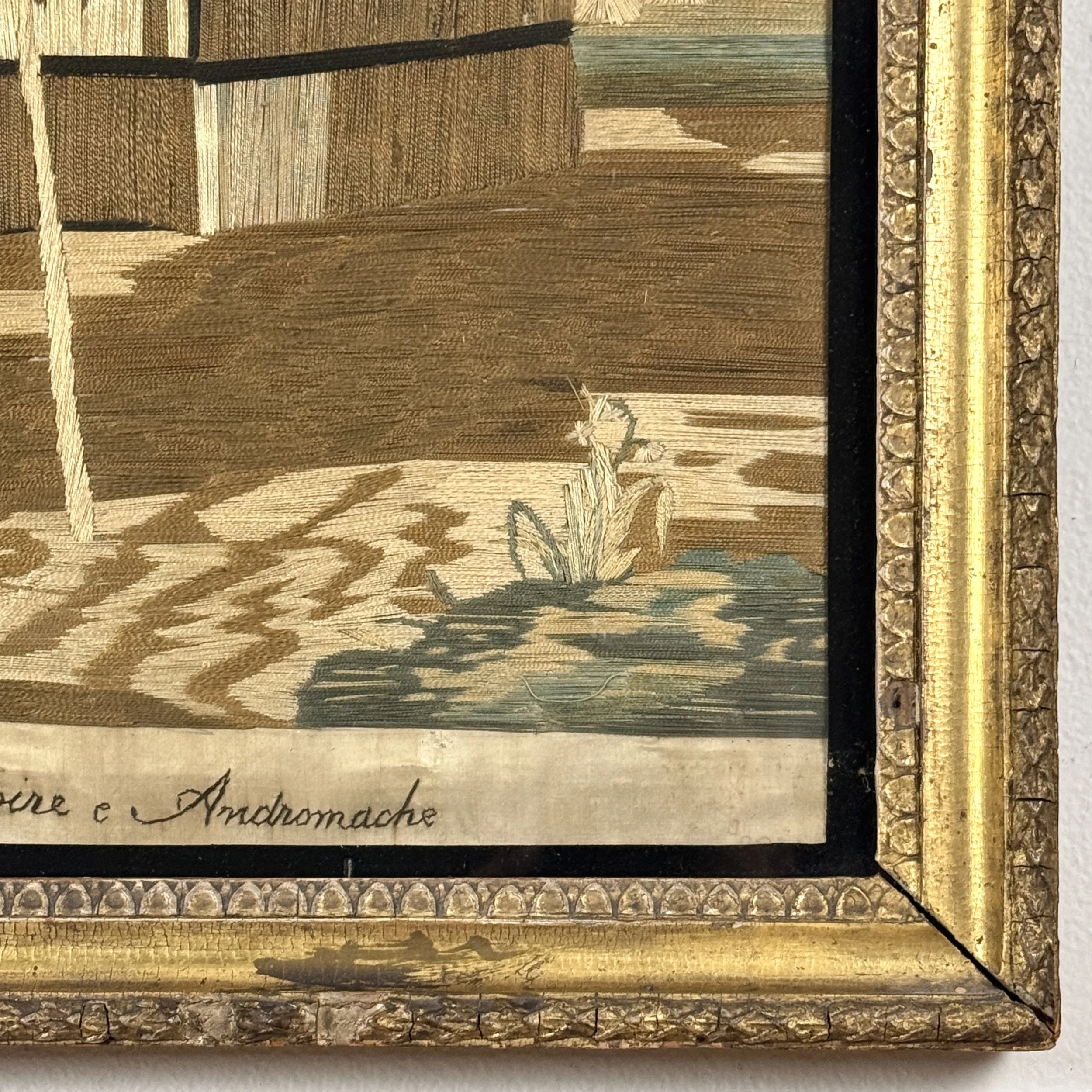 Layered silk embroidery with fabric appliqué and pailettes, antique needlework