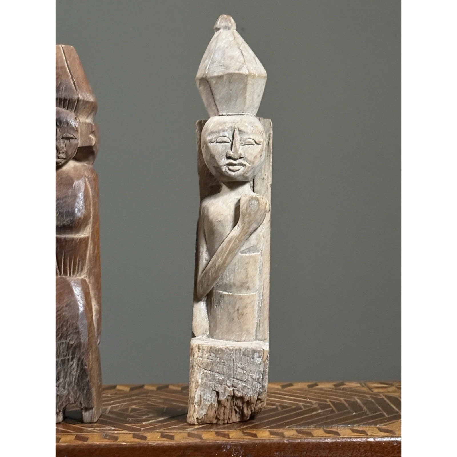 Whitewashed Indonesian wooden figure finial