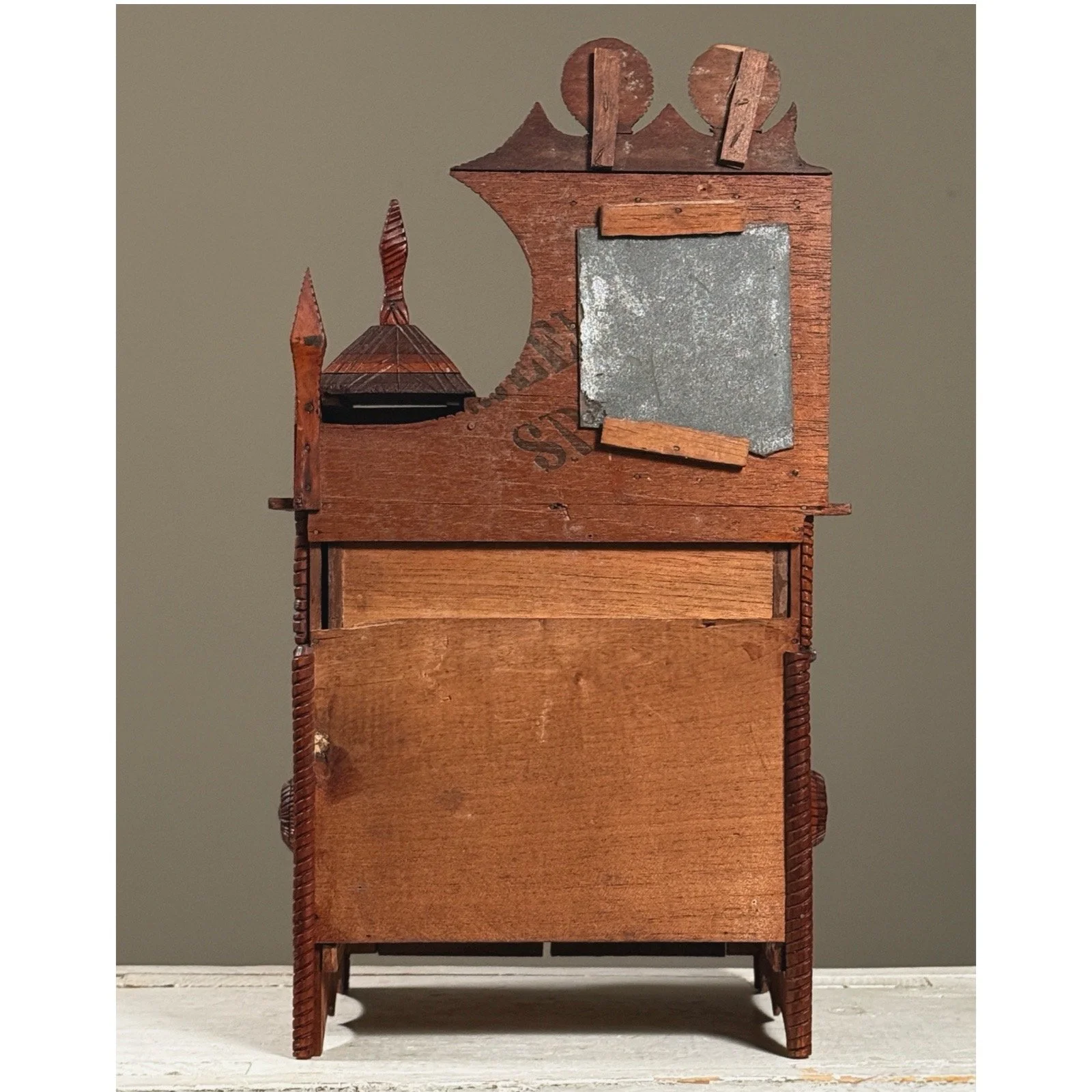Rear view of dresser showing construction and wood surface