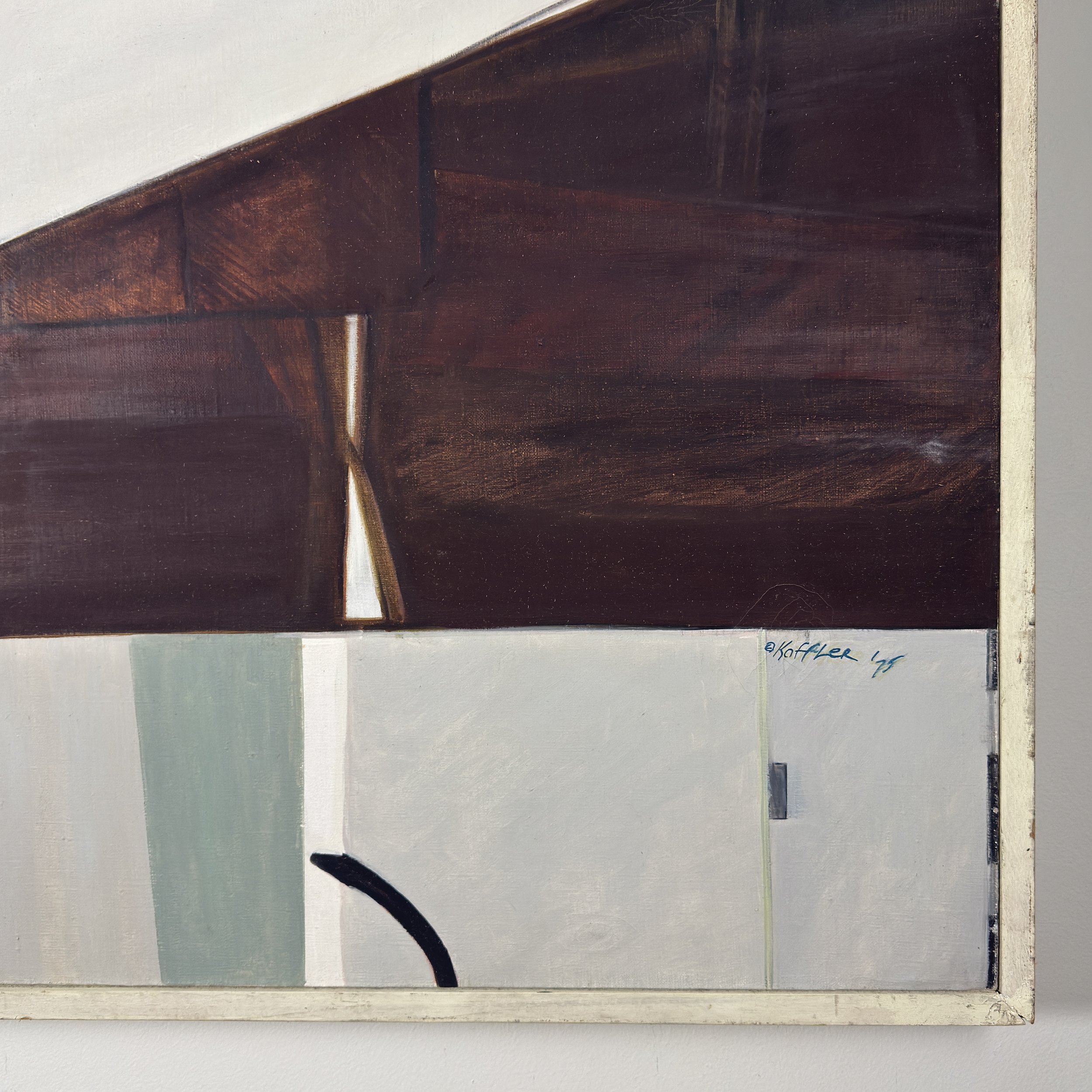 Interlocking geometric forms, minimalist study, oil on canvas, Kaffler