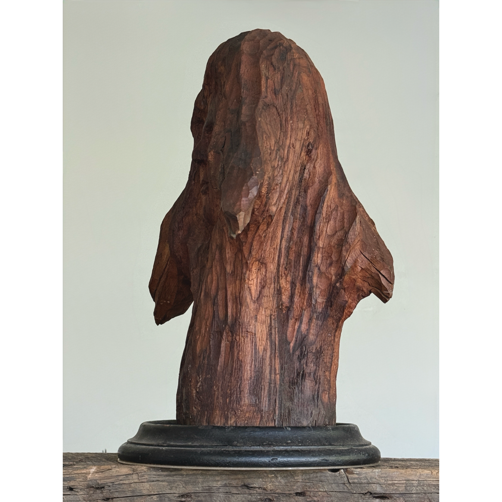 Vintage Outsider Art hand carved portrait in wood stump