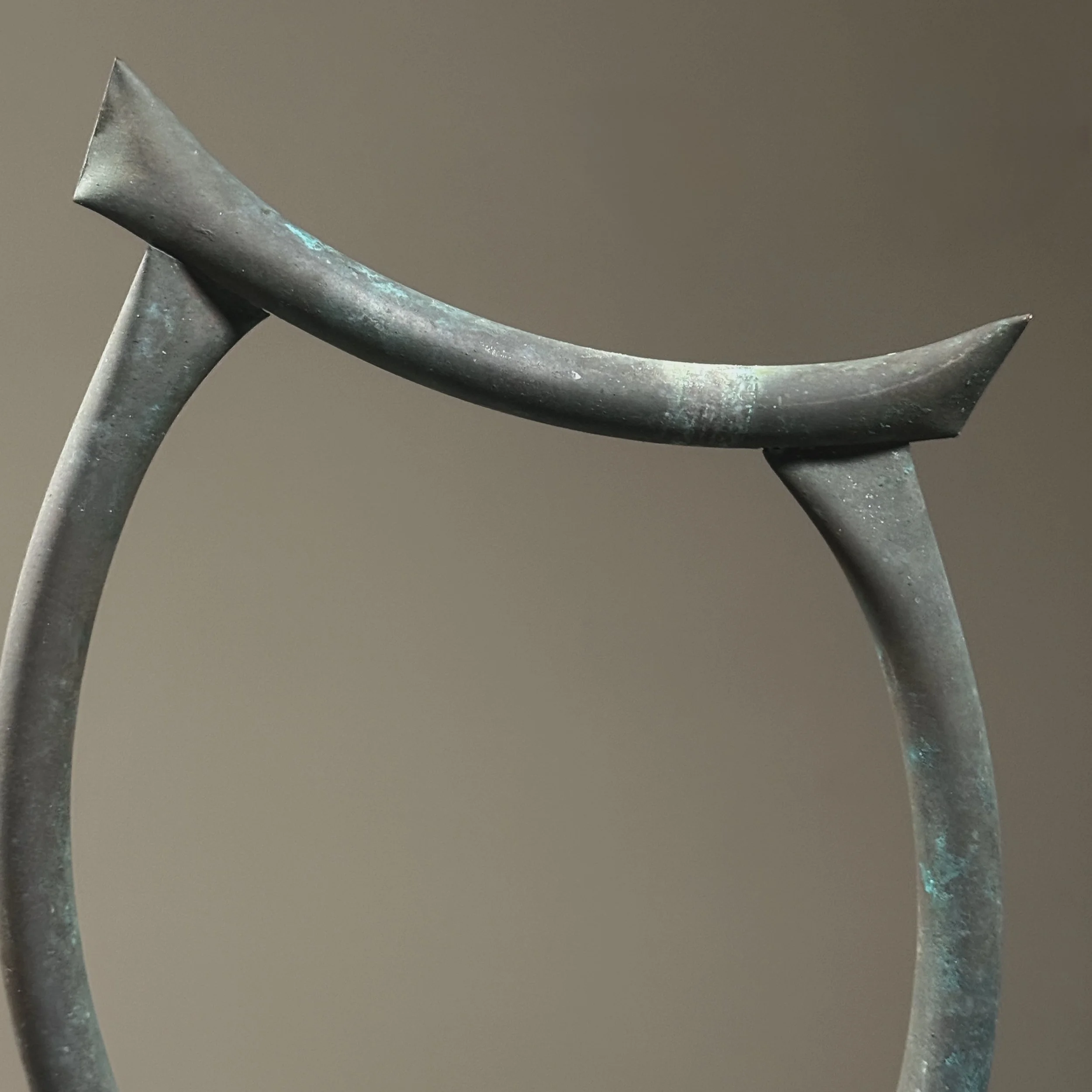 Close-up of verdigris finish. Green copper patina. Aged surface.