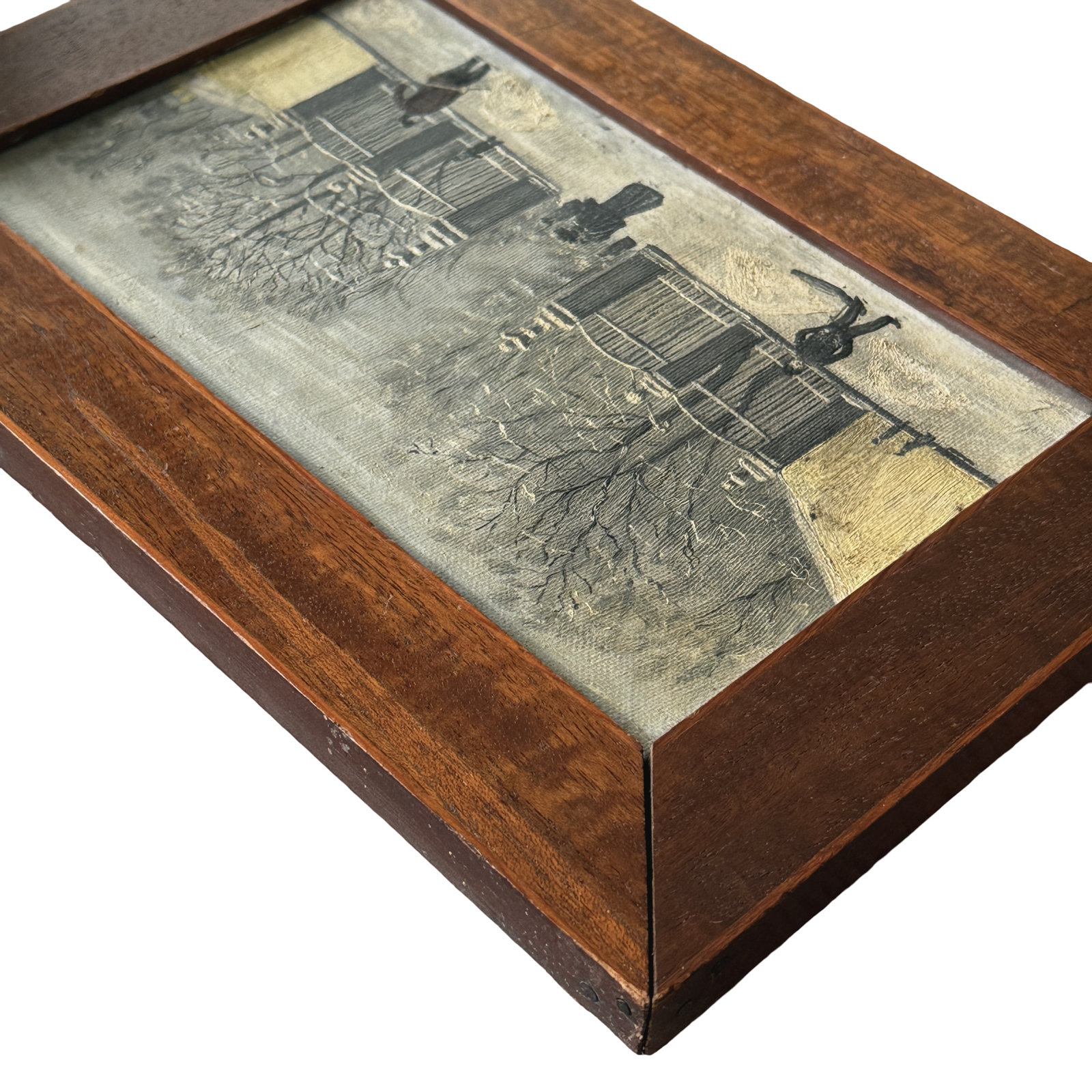 Original brown wood frame, Swedish folk painting