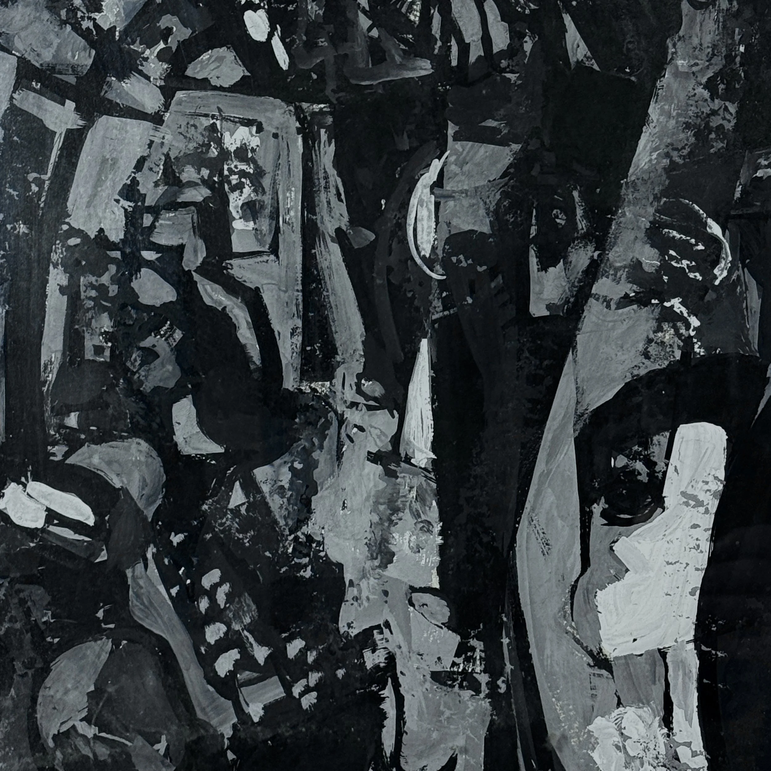 Close-up of the oil paint texture and impasto.