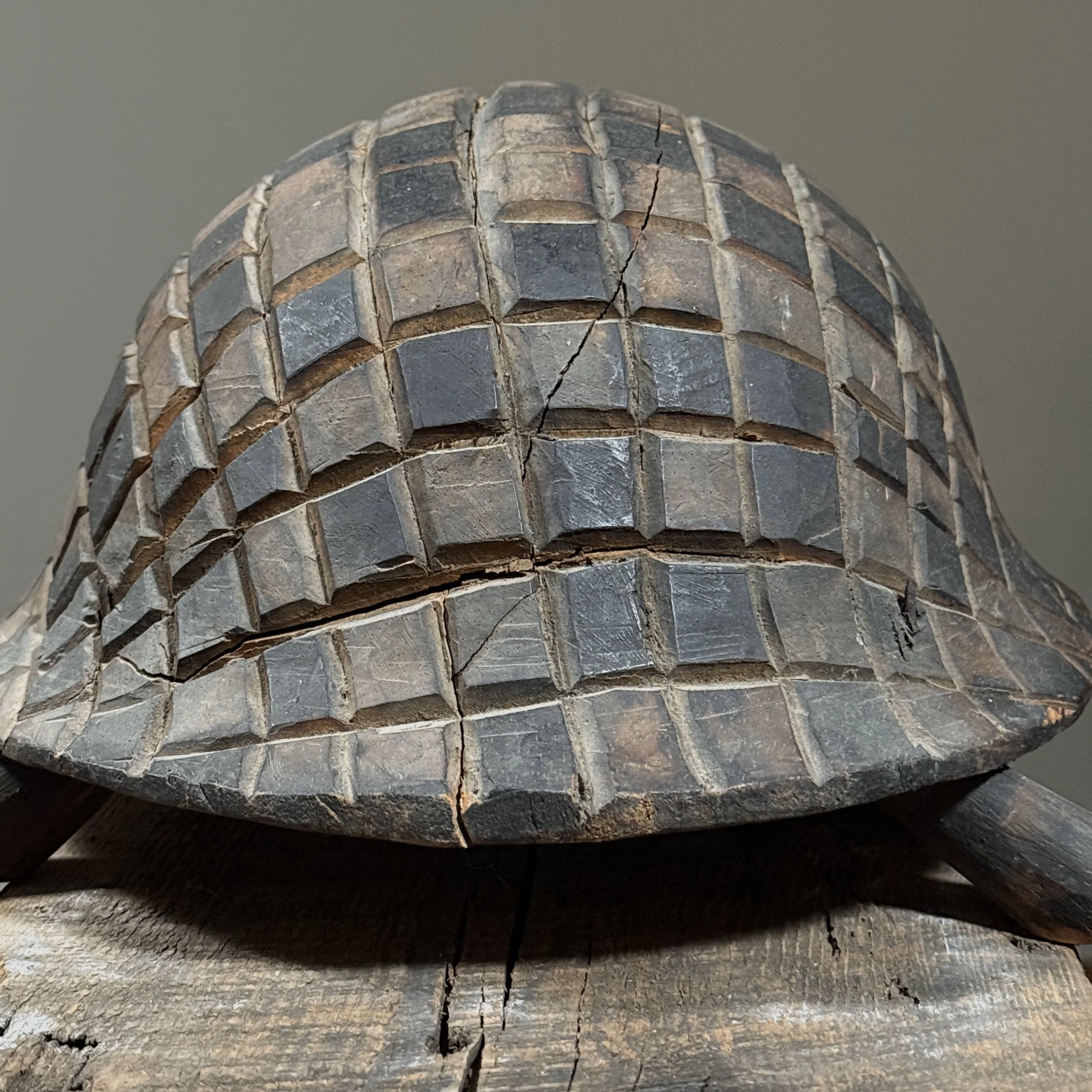 Wooden turtle figure with painted rounded-square shell
