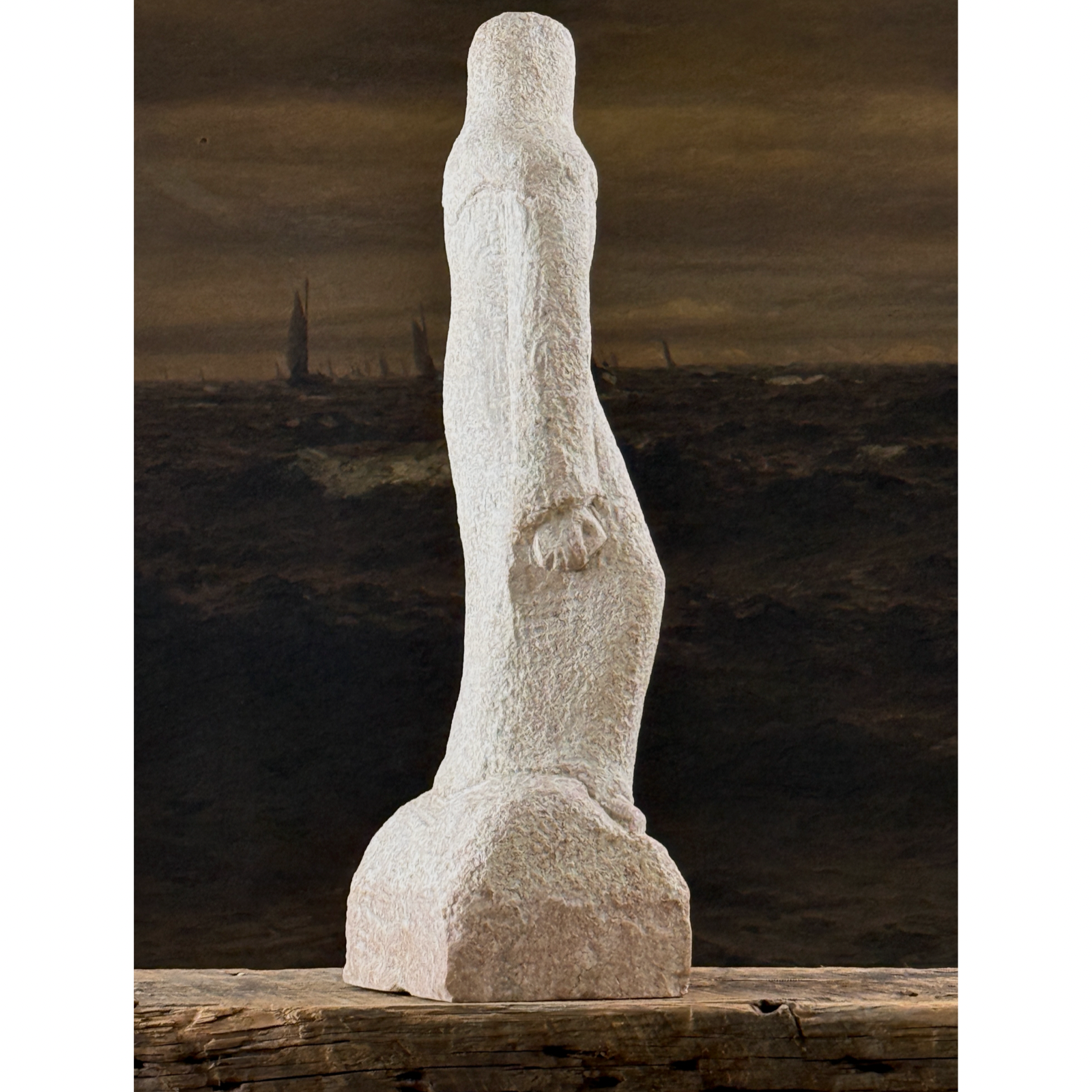 Vintage 1940s Modernist hand-carved stone masked figurative sculpture