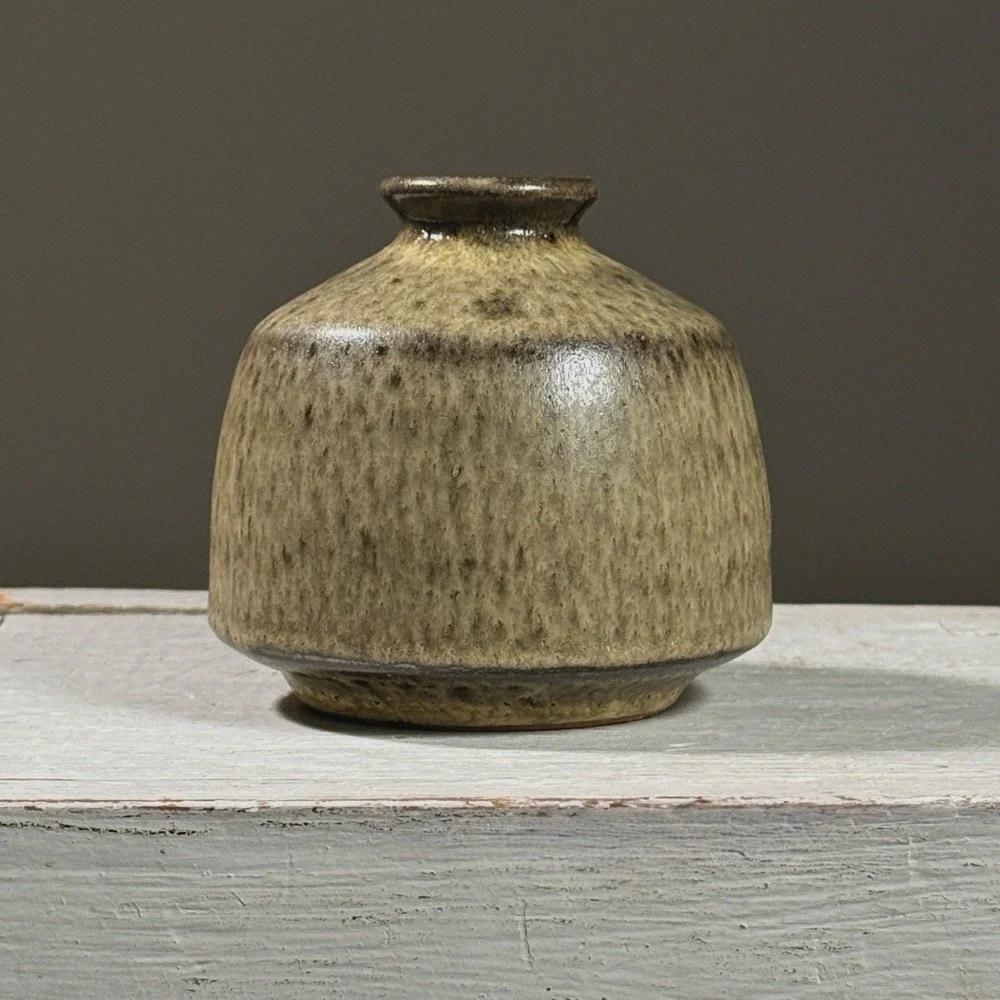 Vintage Postmodernist Japanese Light Greenish Brown Glazed Ceramic Vesse