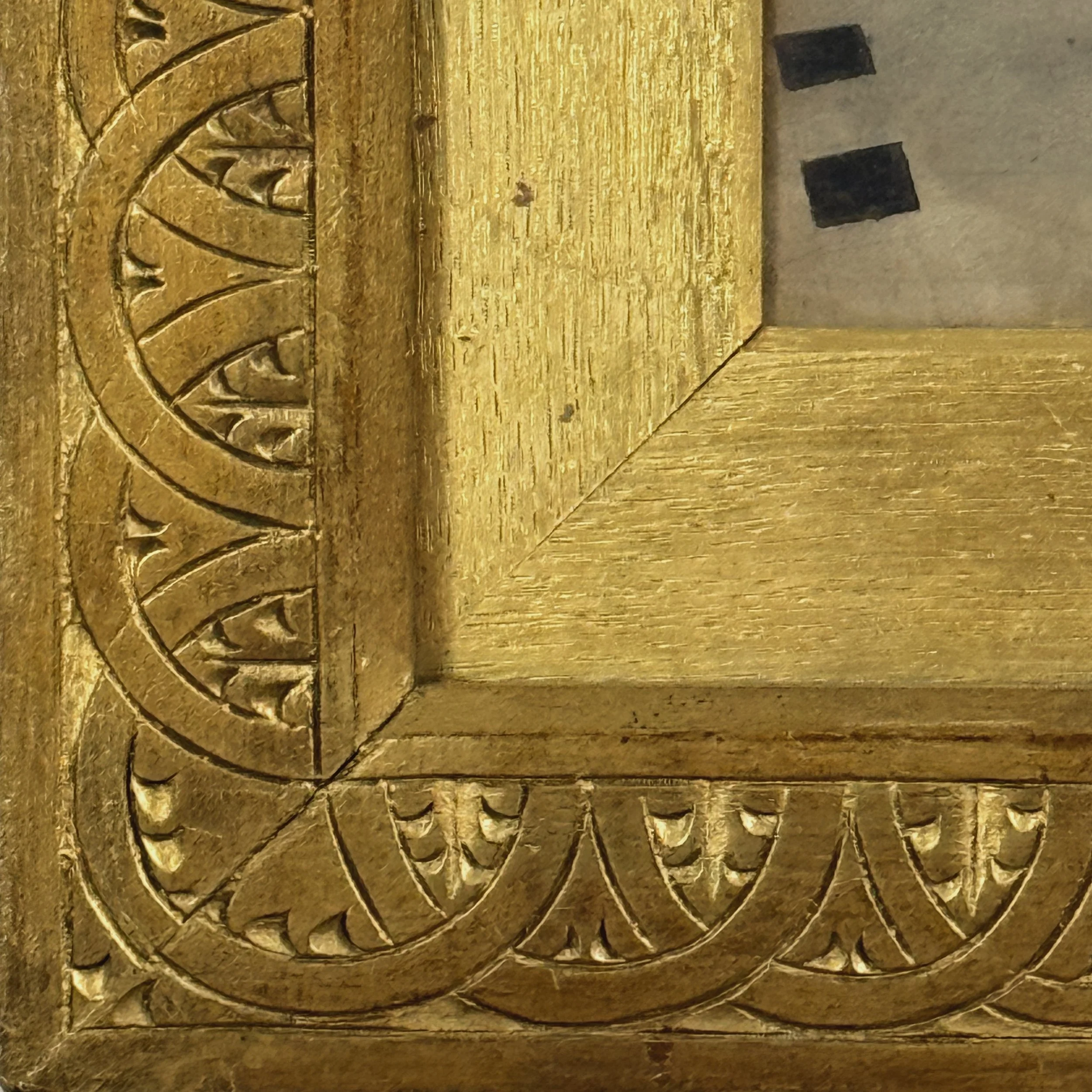 Detail of Gothic Revival interior watercolor, Ravensworth Castle great hall, signed