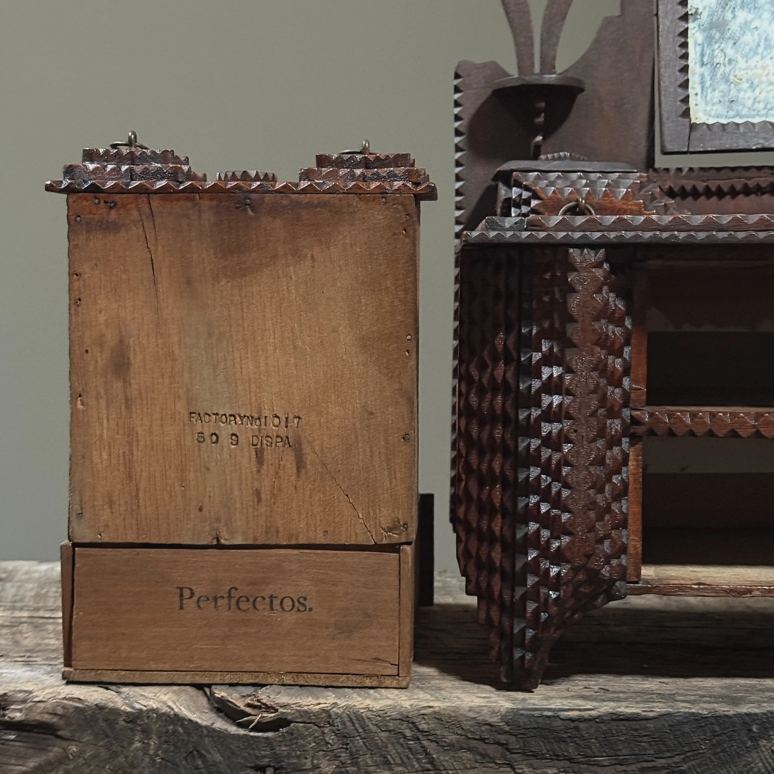 Backside of the interior drawers.