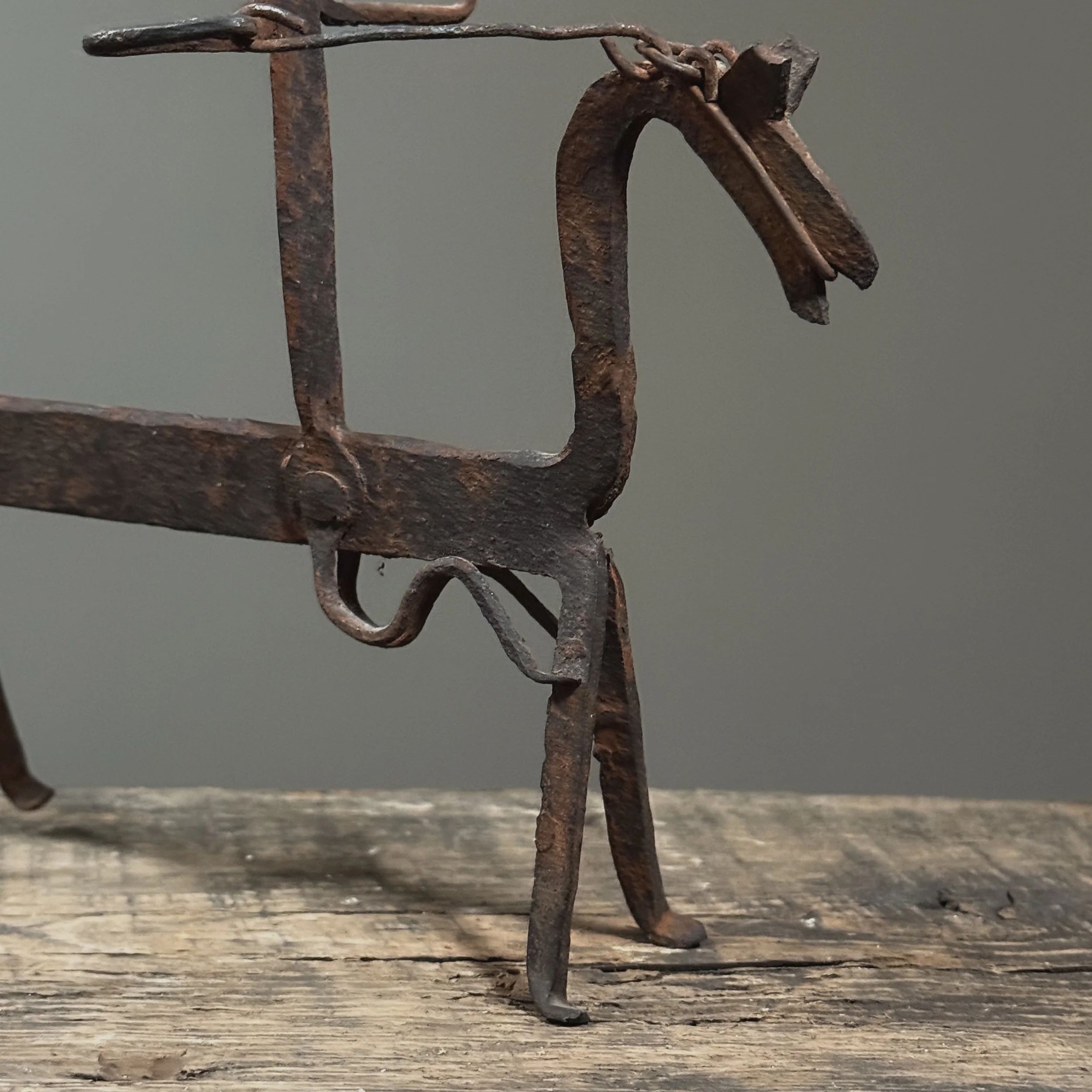 Patina detail on vintage forged iron sculpture