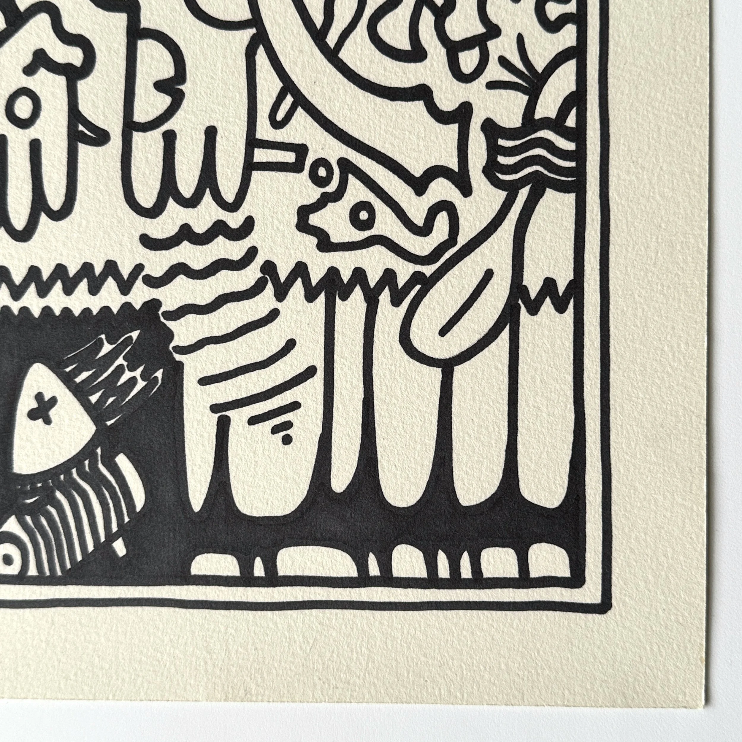 Detail of lower section showing artist’s marker strokes