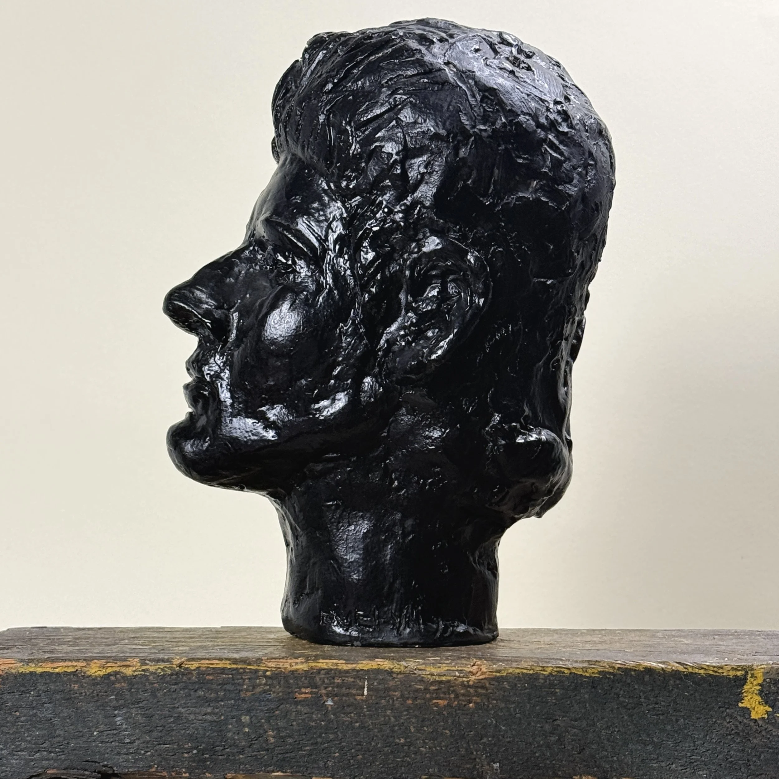 Vintage expressionist painted plaster portrait sculpture. Black finish. 10.5 inches high.