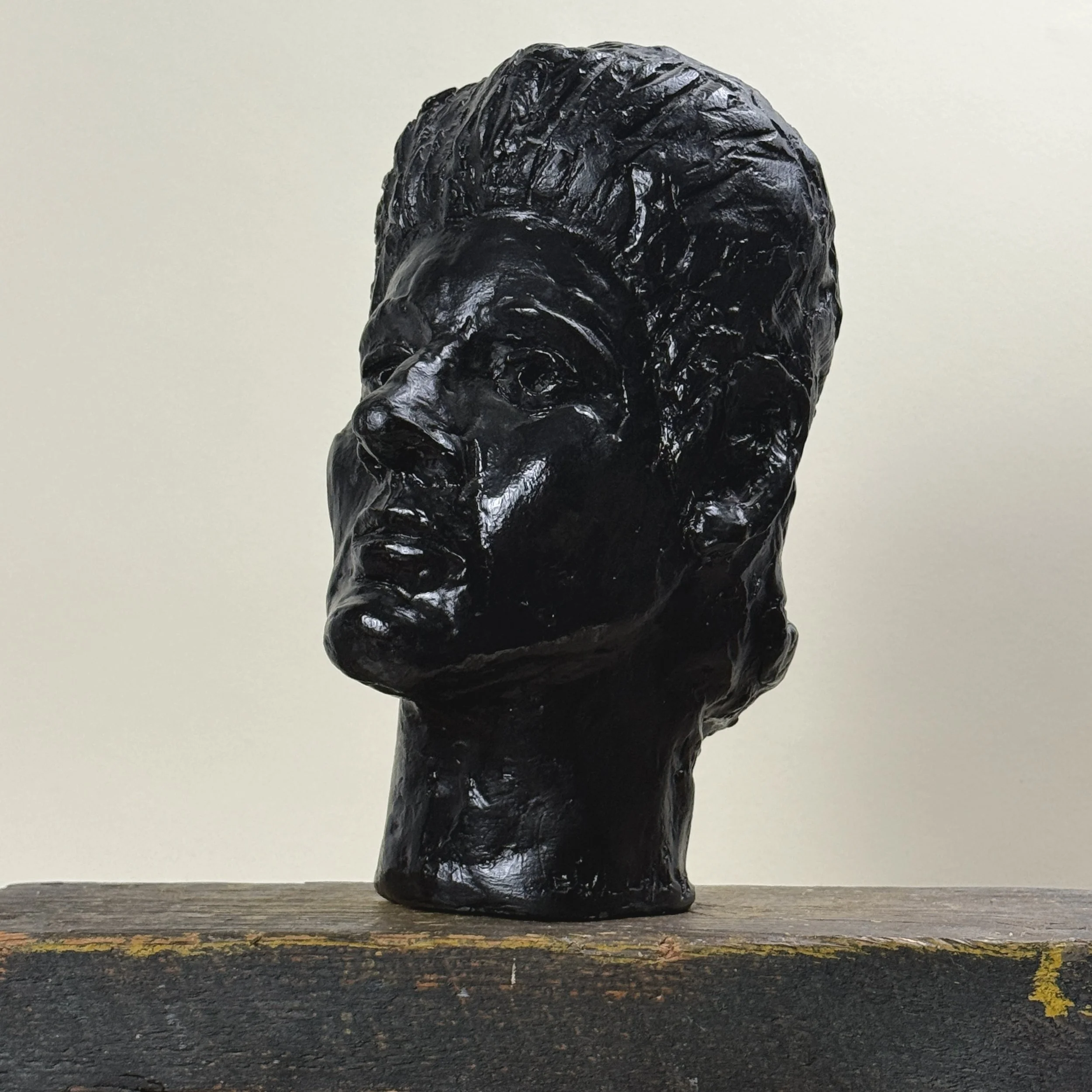 Vintage expressionist painted plaster portrait sculpture. Black finish. 10.5 inches high.