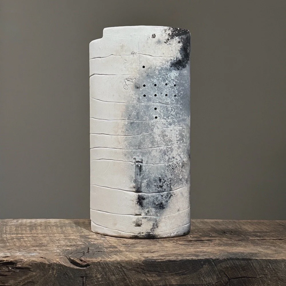 Vintage Postmodernist white raku-fired ceramic sculpture