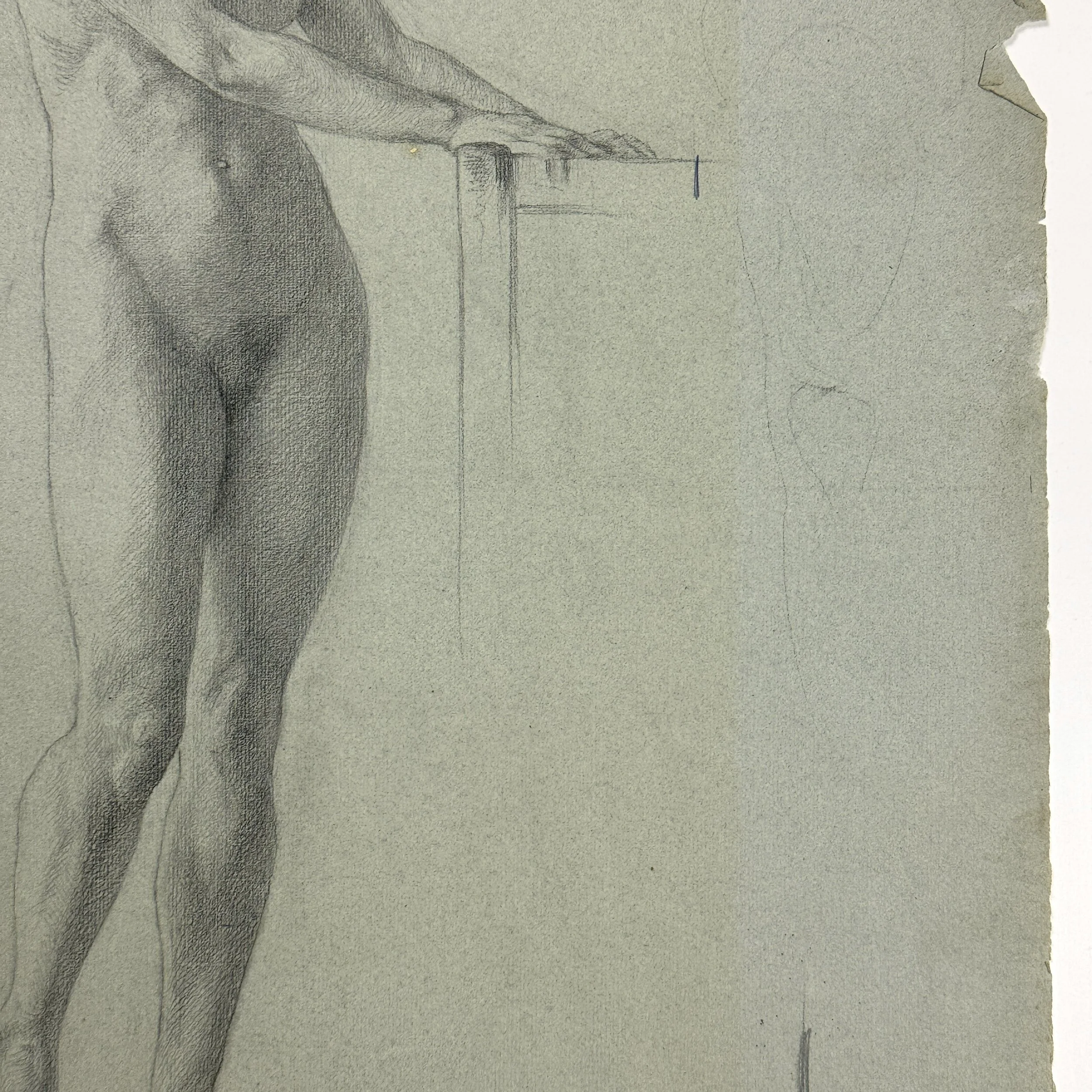 The figure’s pose: leaning, contraposto, neoclassical architecture suggestion in Faber study