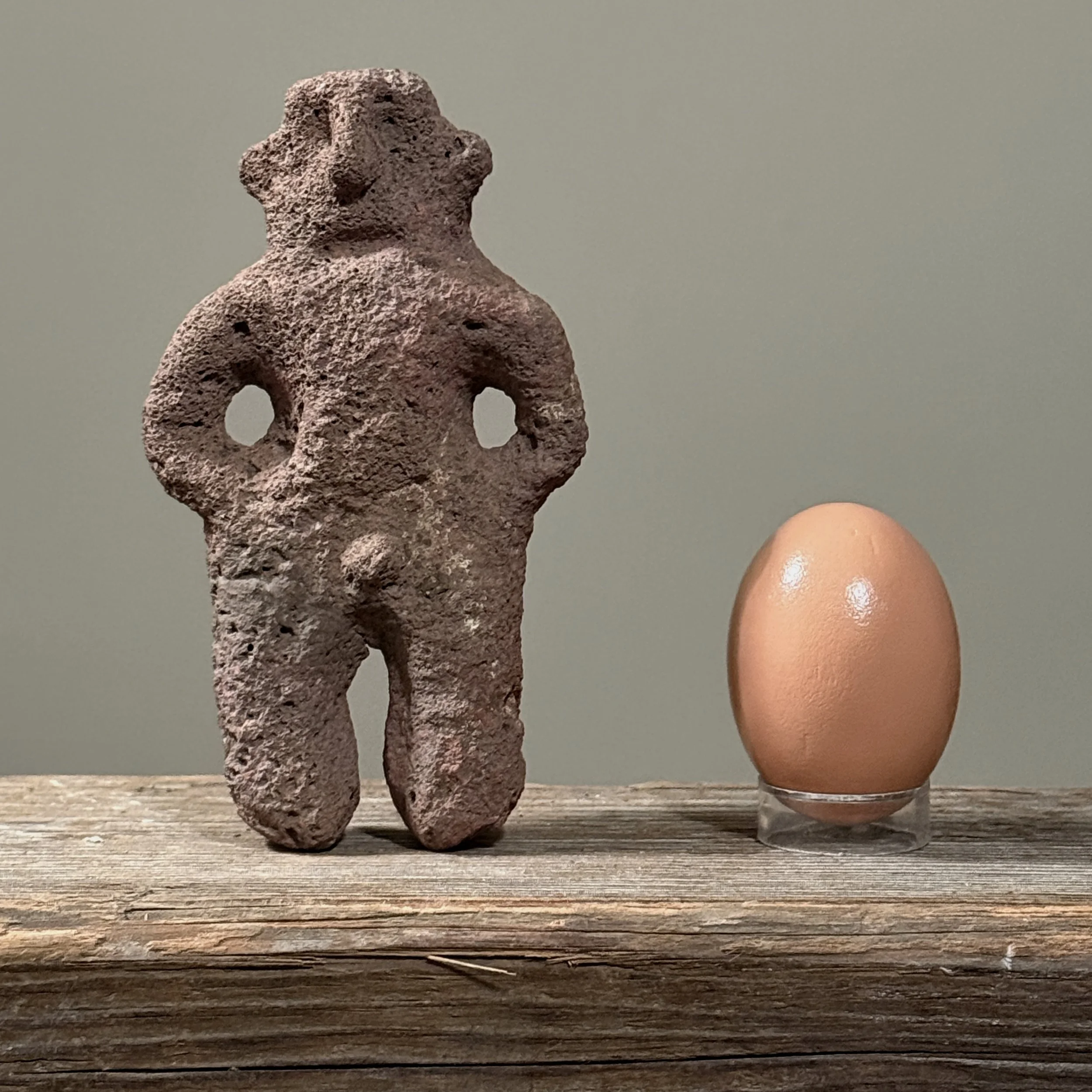 The figure shown for scale against a neutral background with an egg for size reference.