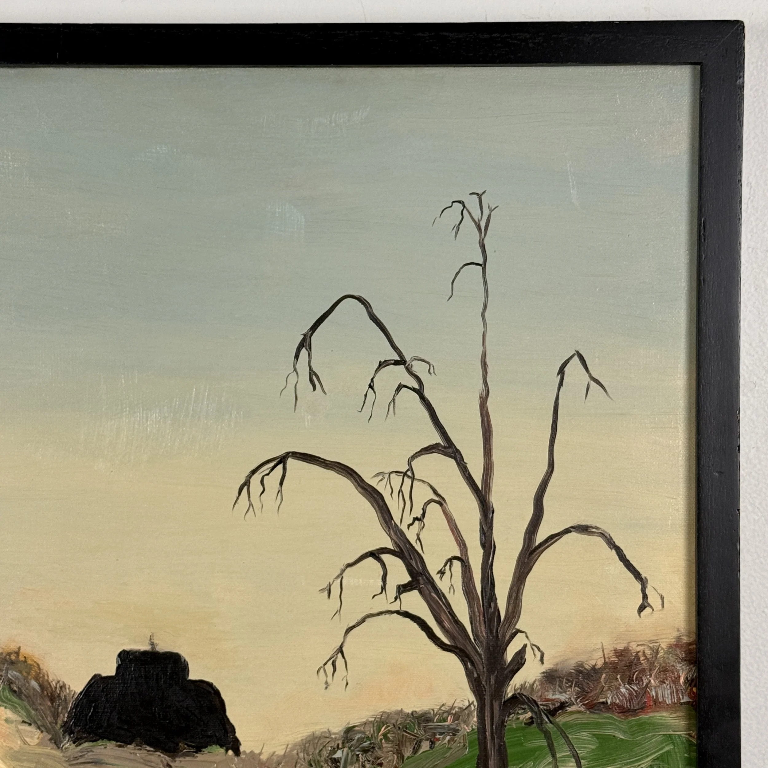 Black wood gallery frame, Expressionist landscape painting