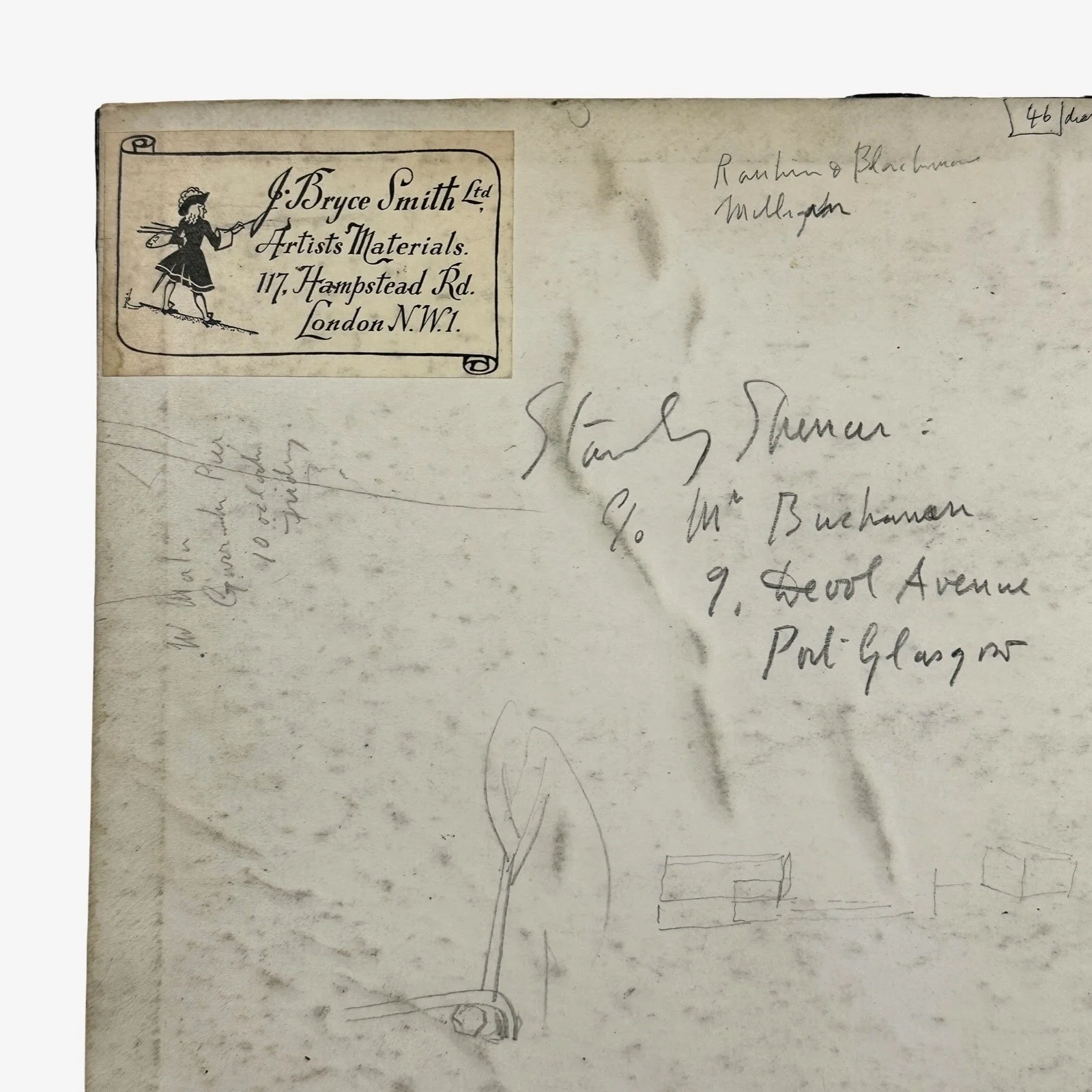 Detail of the sketchbook with the original address of Stanley Spencer.