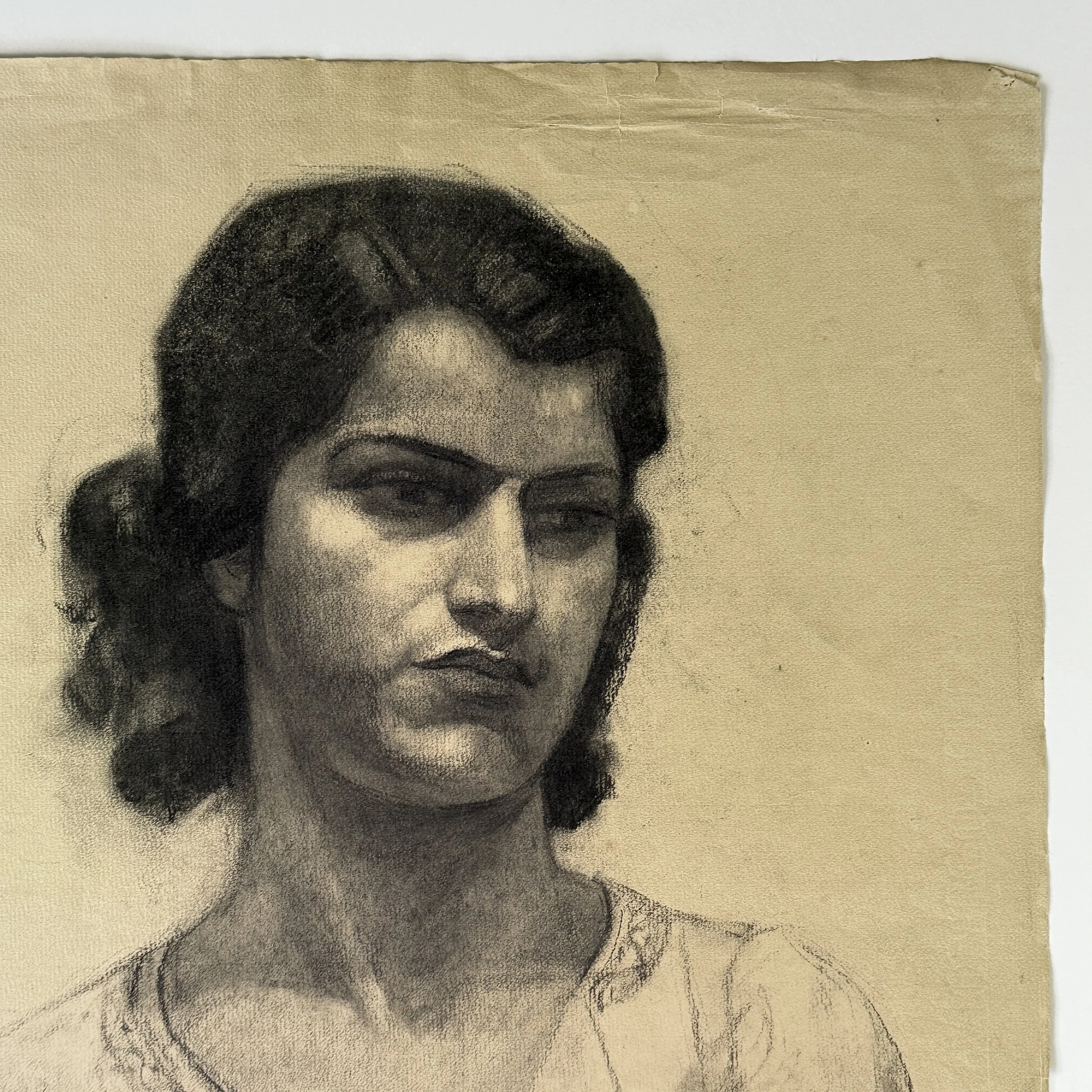 19th-century Italian portrait study in charcoal