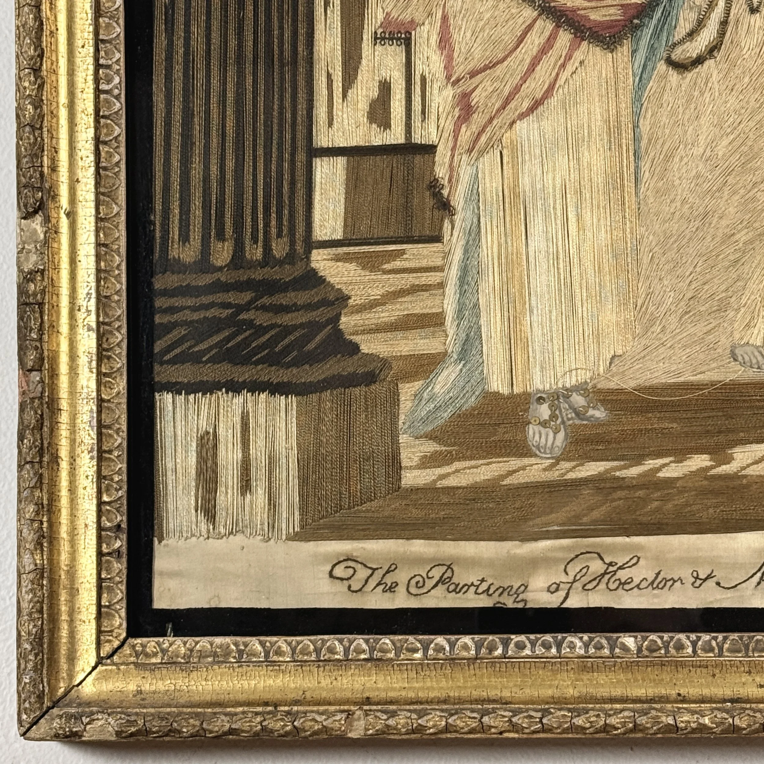 Layered silk embroidery with fabric appliqué and pailettes, antique needlework