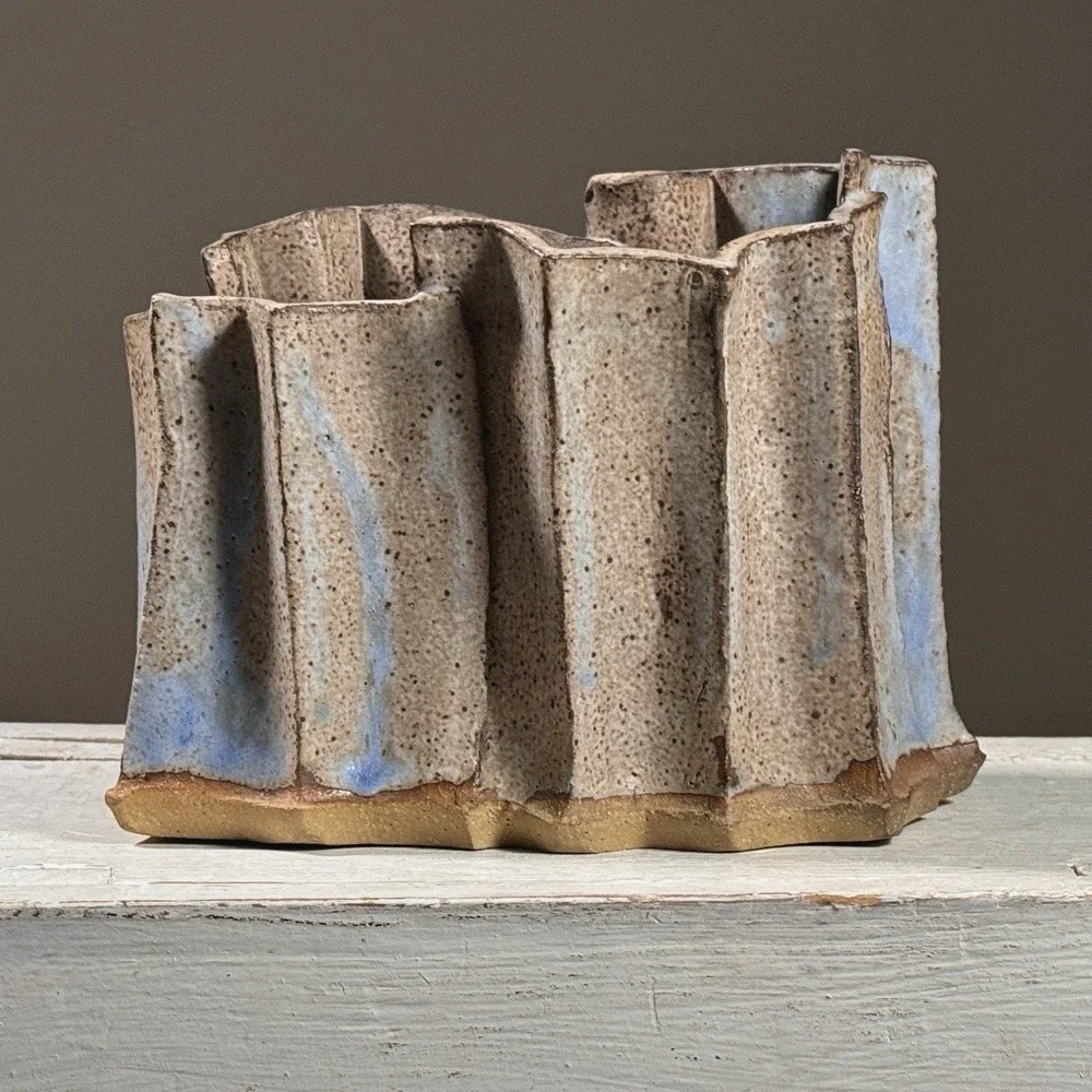 Seiko Kato Behr (Japanese, 1941-2010) - Vintage Postmodernist Ceramic Speckled Ikebana Vase, Signed