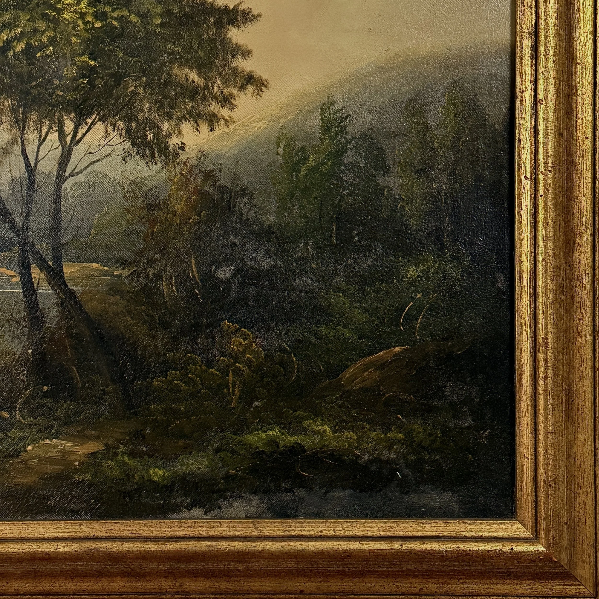 Restored antique oil painting Hudson River School style