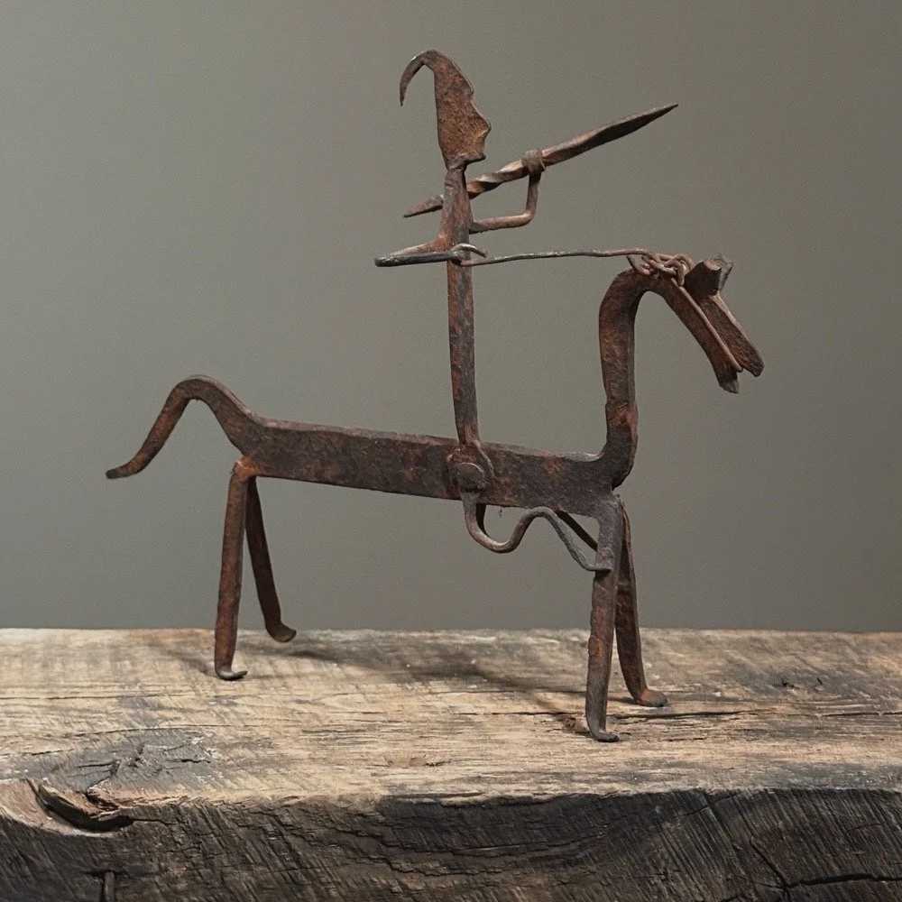 Vintage Forged Iron Dogon Horse and Rider Sculpture