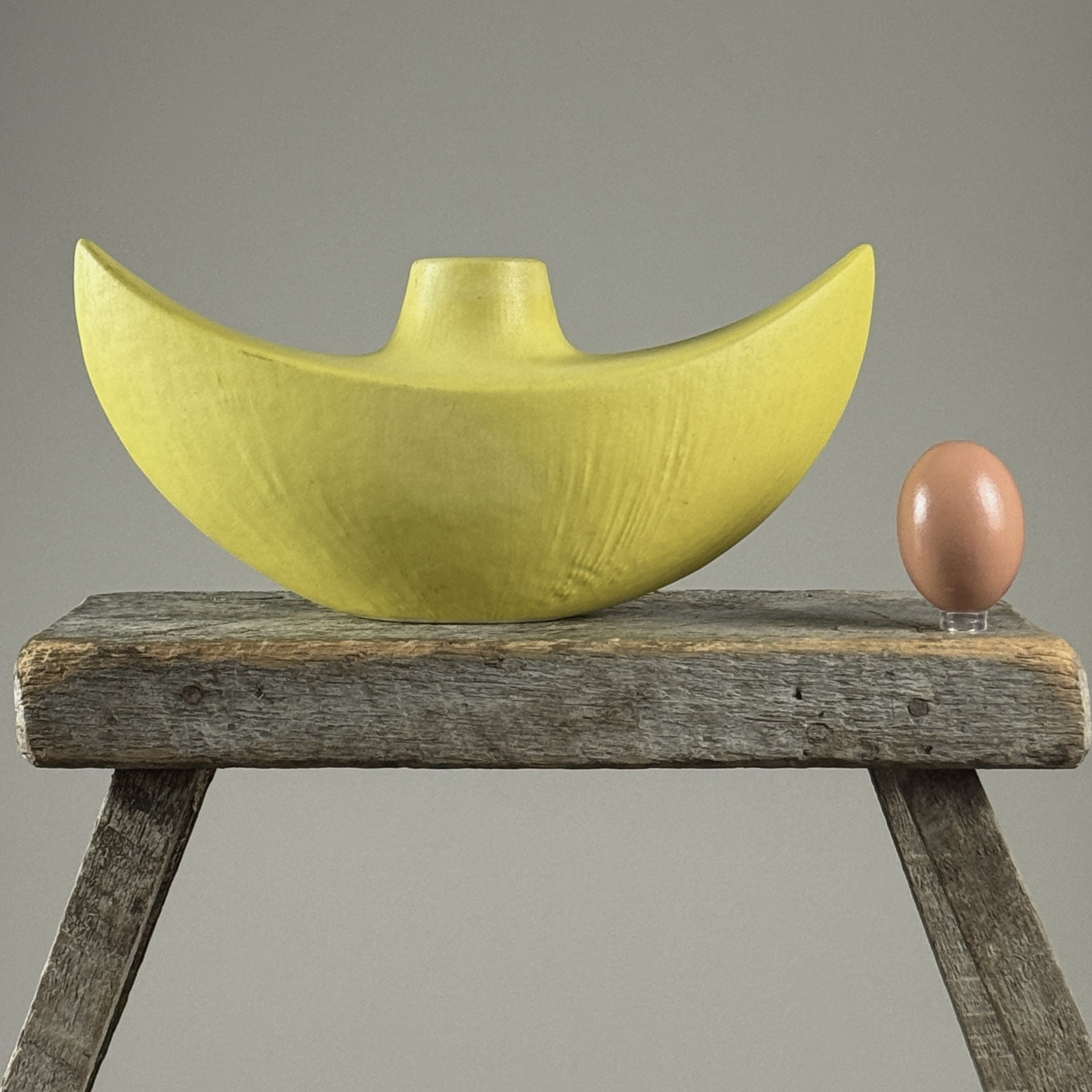 Vintage Modernist Japanese yellow glazed ceramic ikebana vase