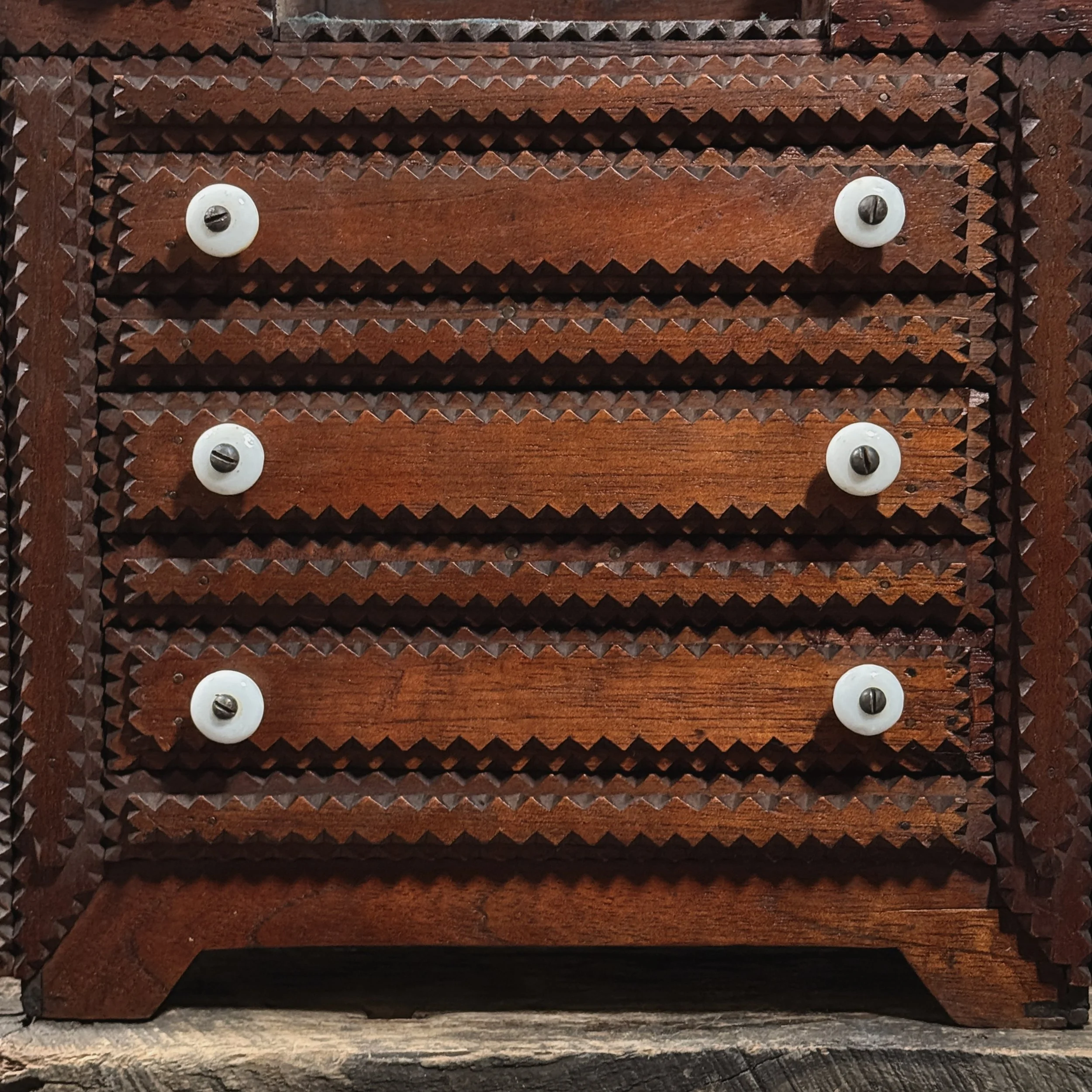 Close up of the three larger drawers.