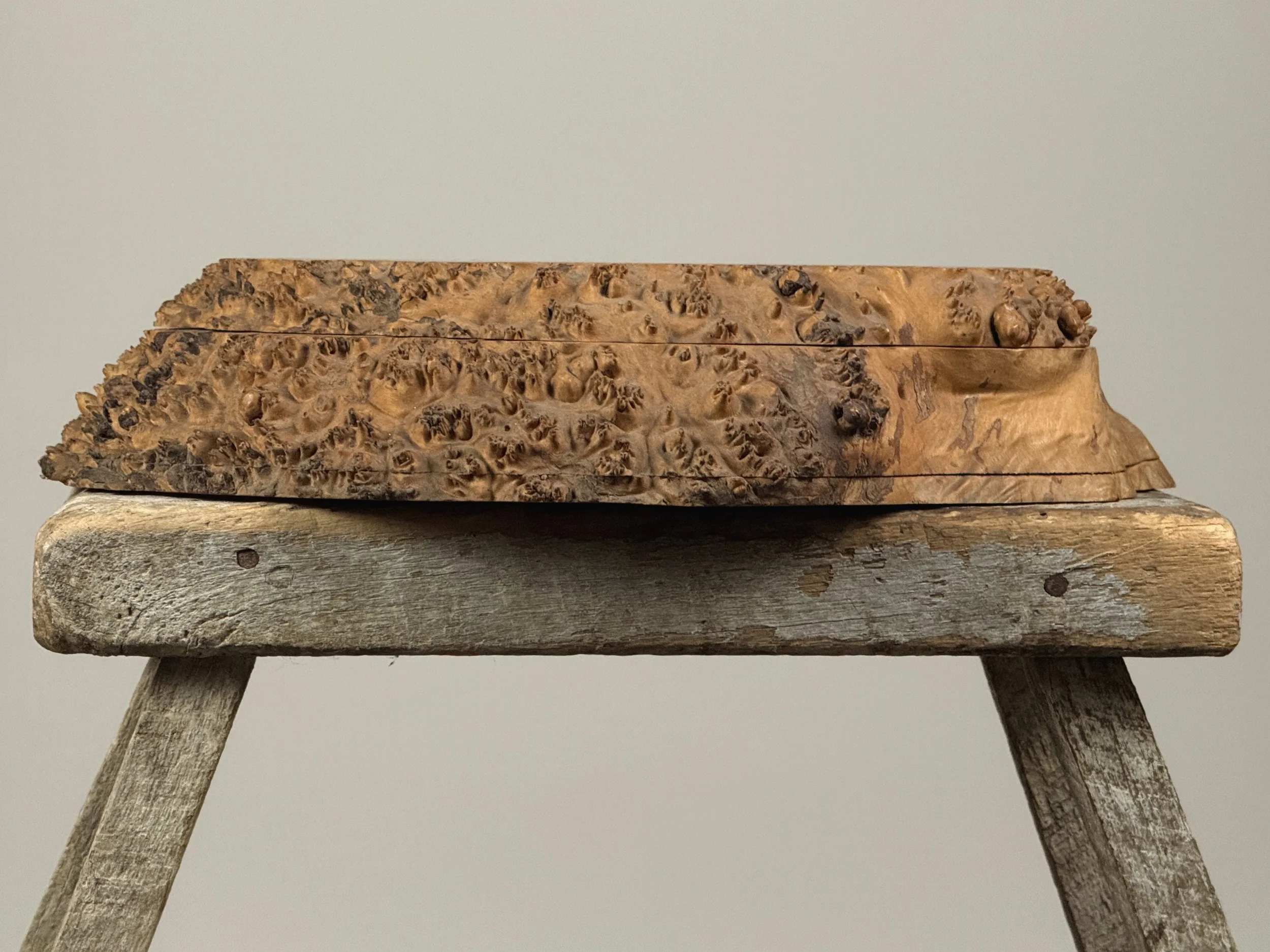 Burl pin detail, live edge side of Michael Elkan box