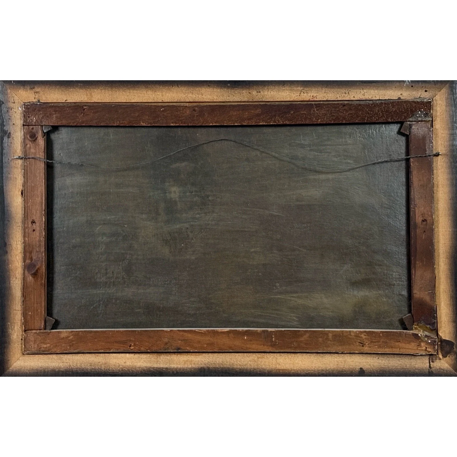 Verso view showing original stretcher bars on antique oil painting