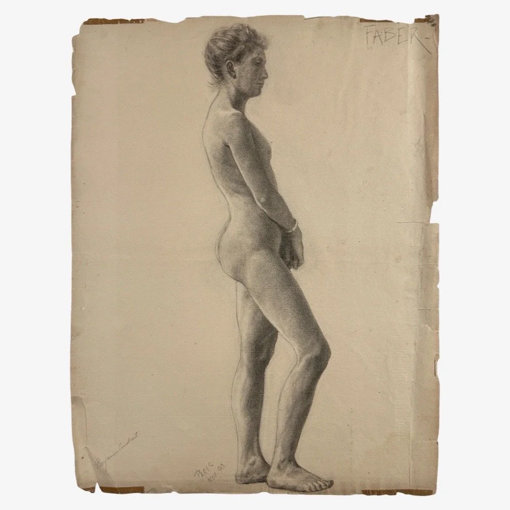 Antique charcoal nude study by Ludwig Ernst Faber