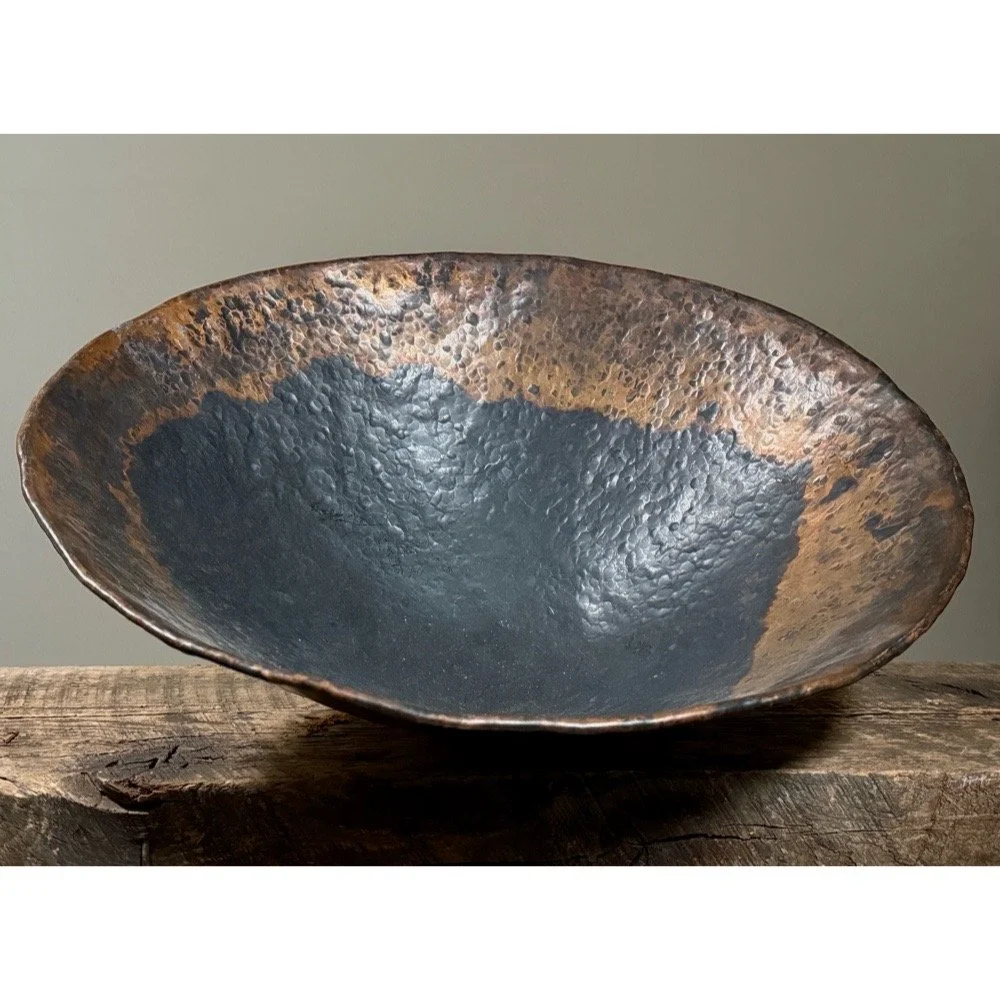 Anthony Di Bona Brutalist hand-hammered copper bowl, mid-20th century
