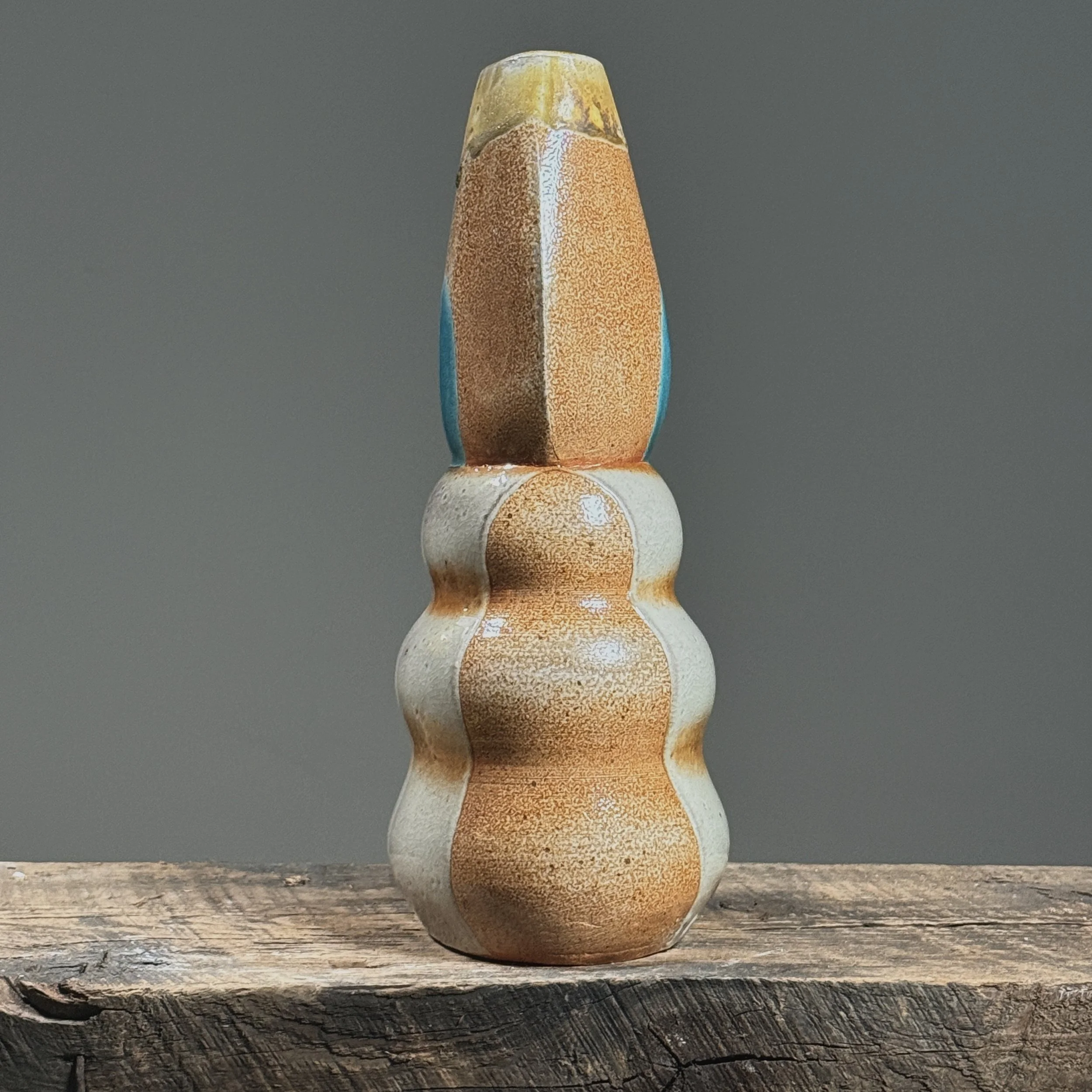 Side profile emphasizing the vertical series of bulges.