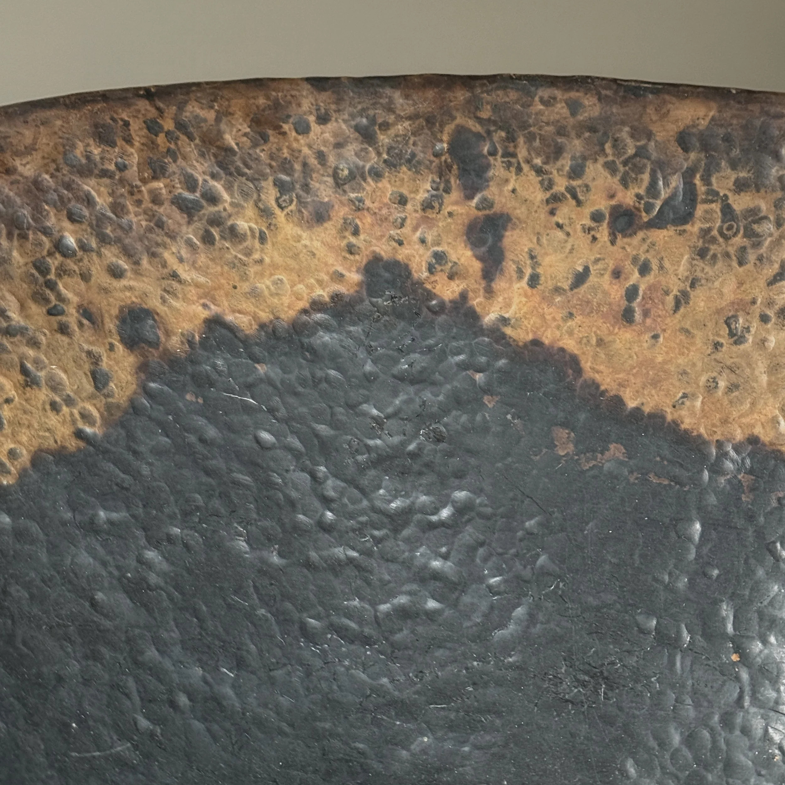 Detail of patinated copper surface on Brutalist Di Bona vessel
