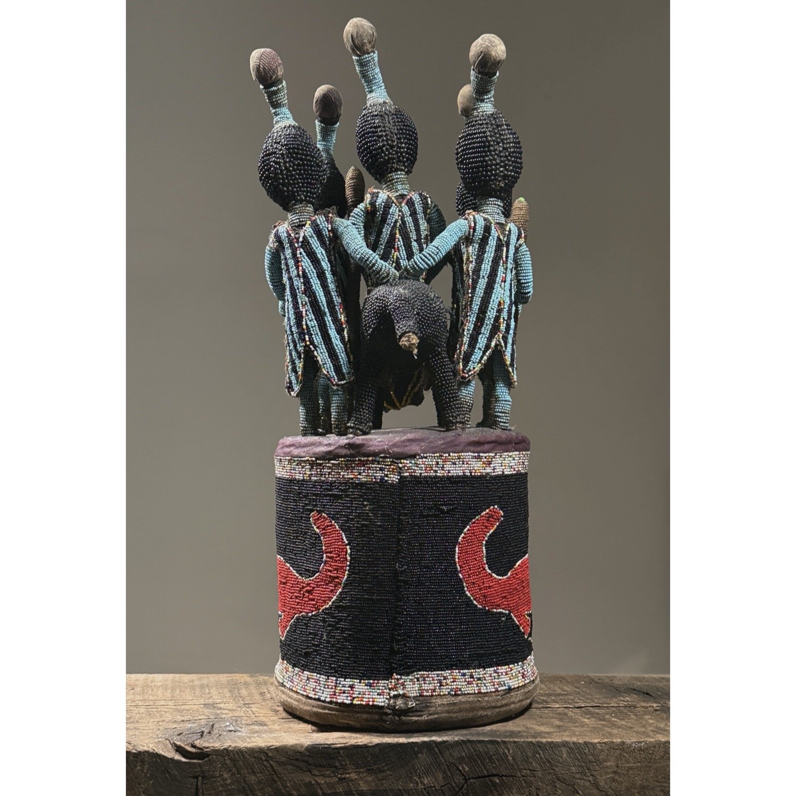 Rear view of a vintage Yoruba beaded crown with complete figural program