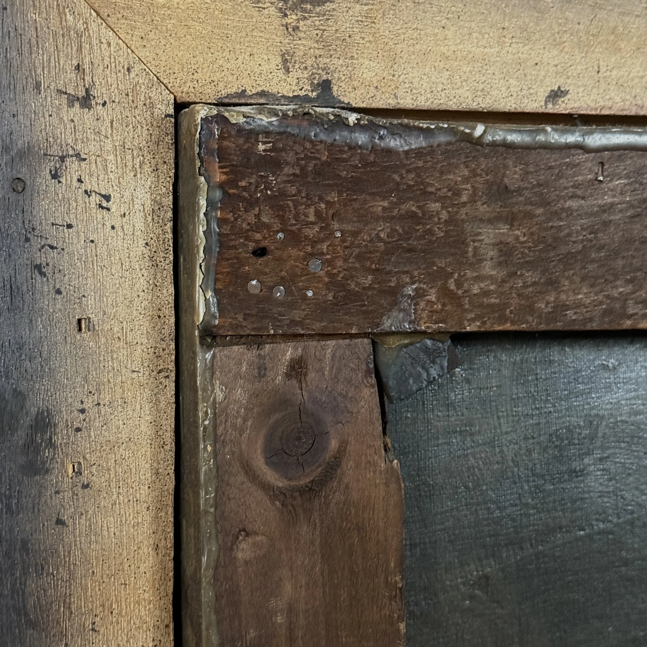 Verso view showing original stretcher bars on antique oil painting