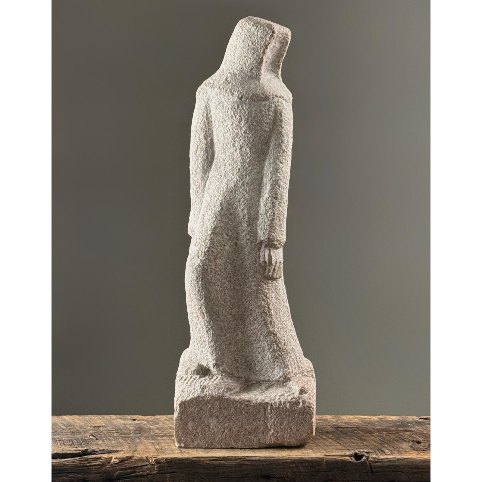 Vintage 1940s Modernist hand-carved stone masked figurative sculpture