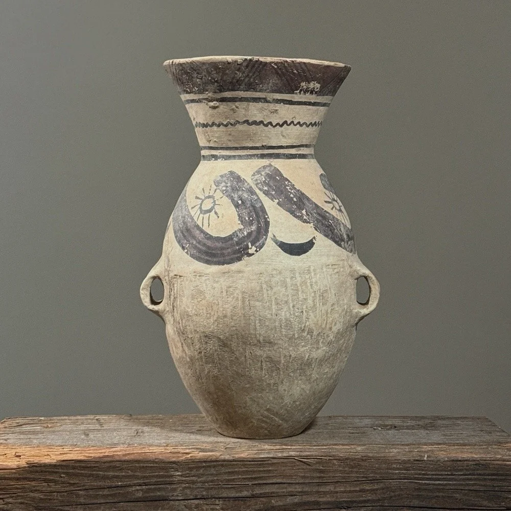 Antique Chinese Ma Jia kiln polychrome earthenware vessel