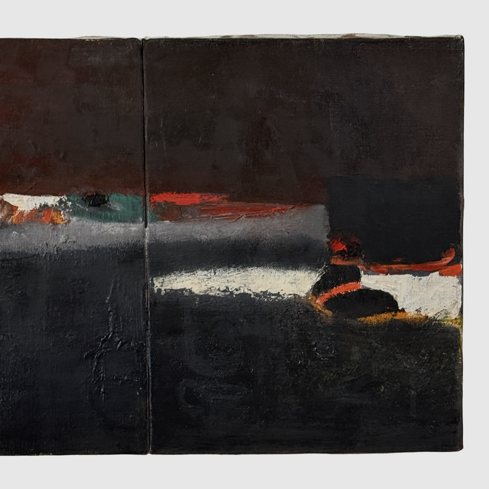 Norman Rubington abstract triptych in black, 1970, oil on canvas, signed