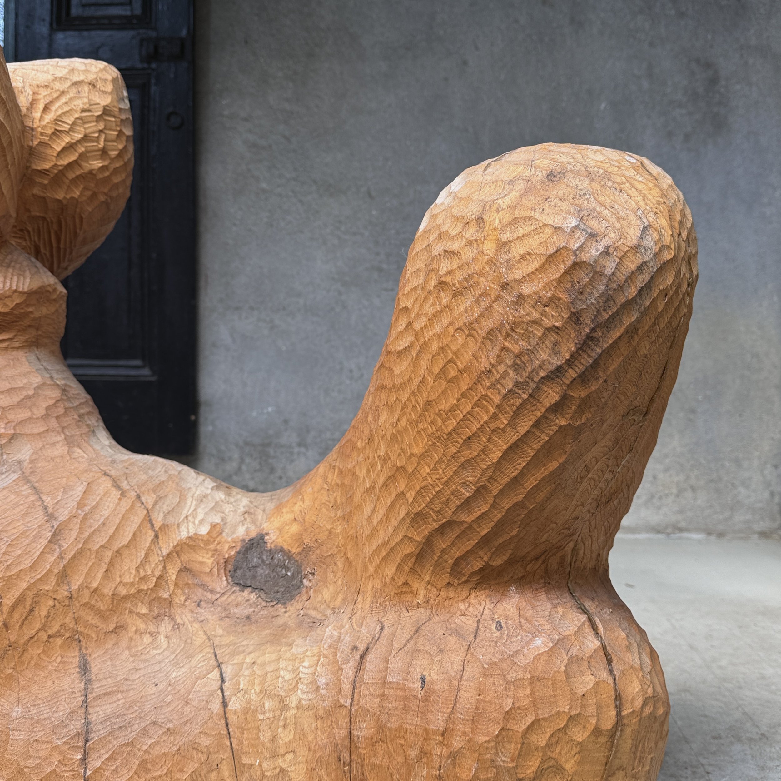 Macro detail of chip carved surface texture and wood grain